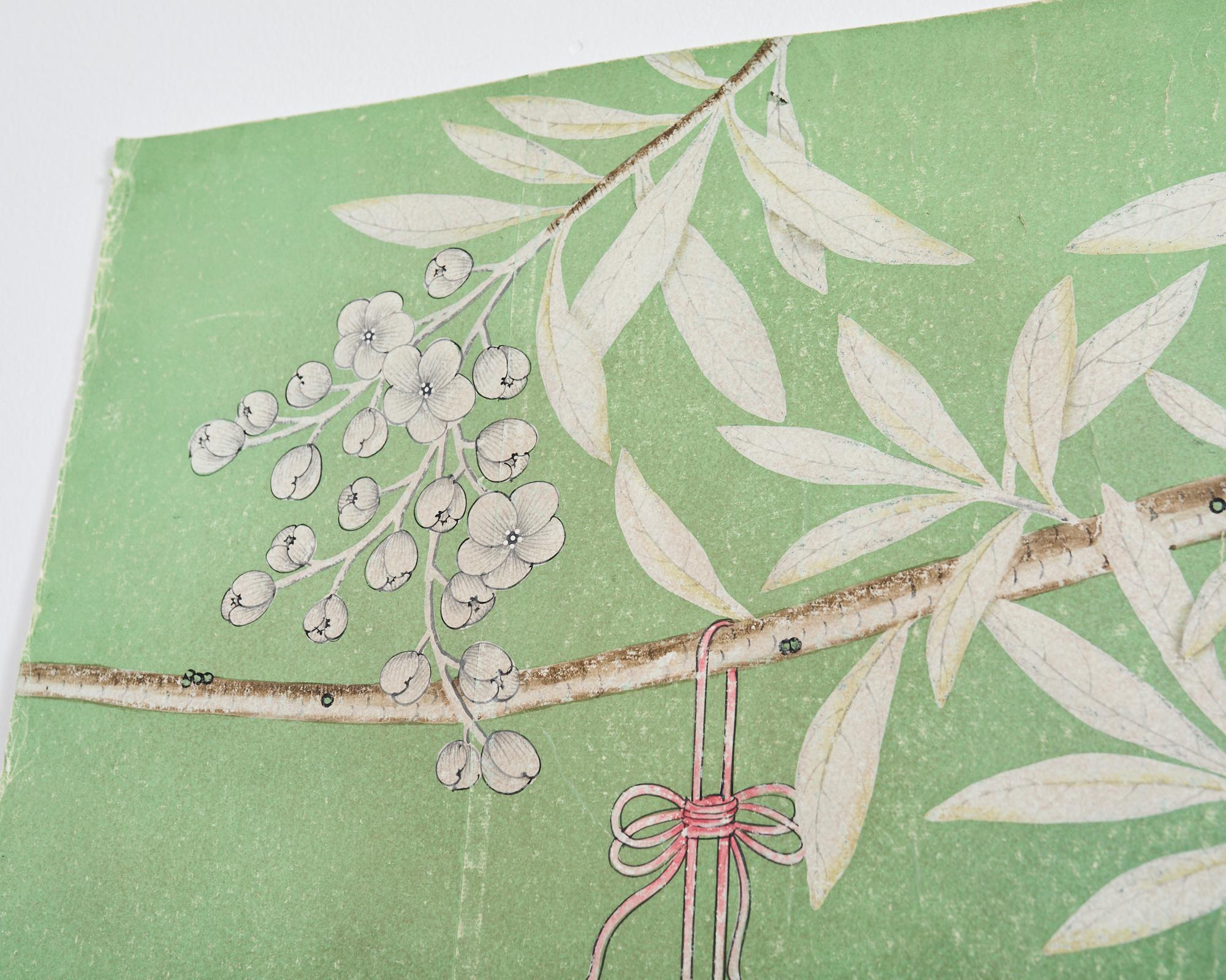 Gracie Panel de Papel Pintado a Mano Chinoiserie Jardín Cerrado en venta 14