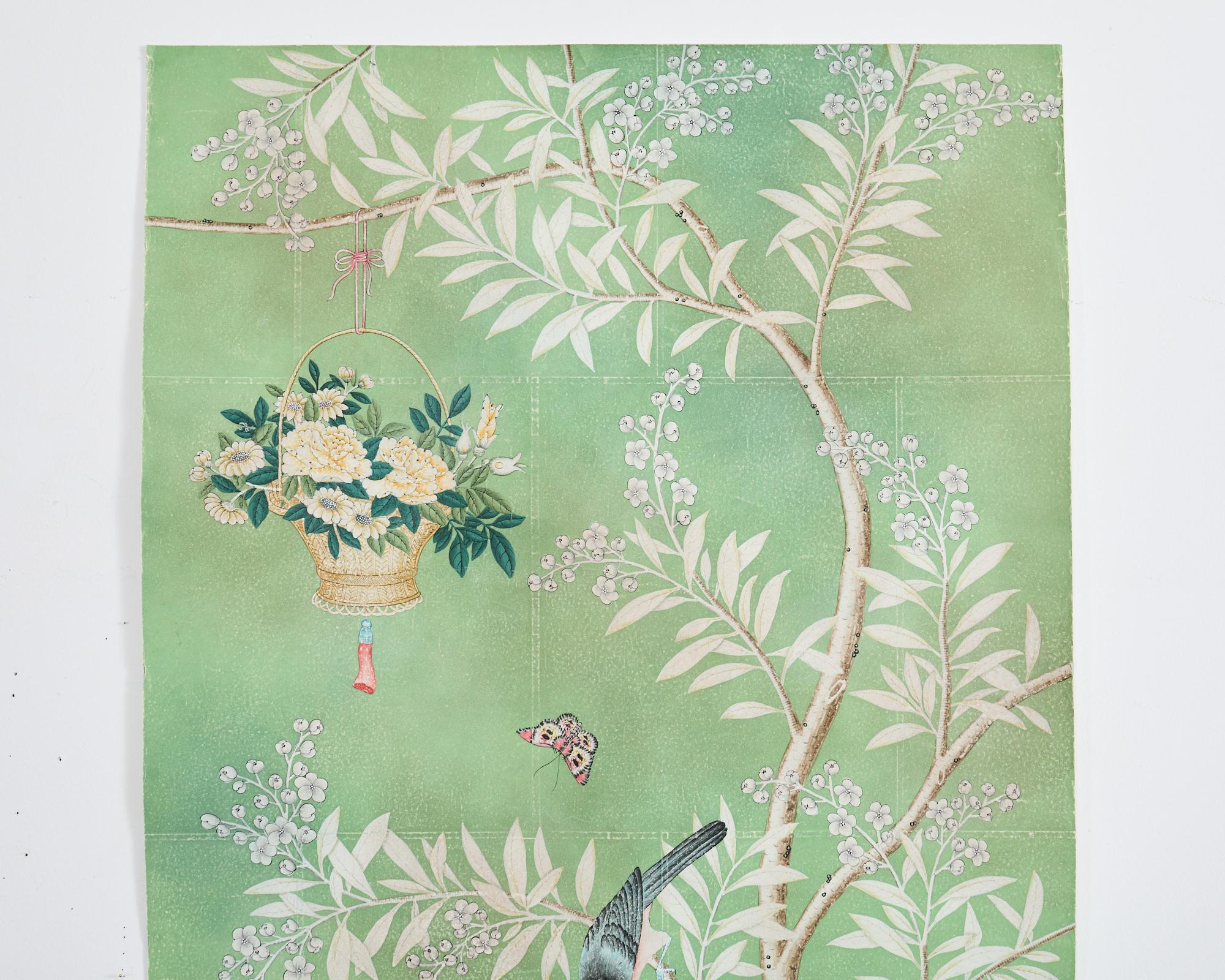 Gracie Panel de Papel Pintado a Mano Chinoiserie Jardín Cerrado Hecho a mano en venta