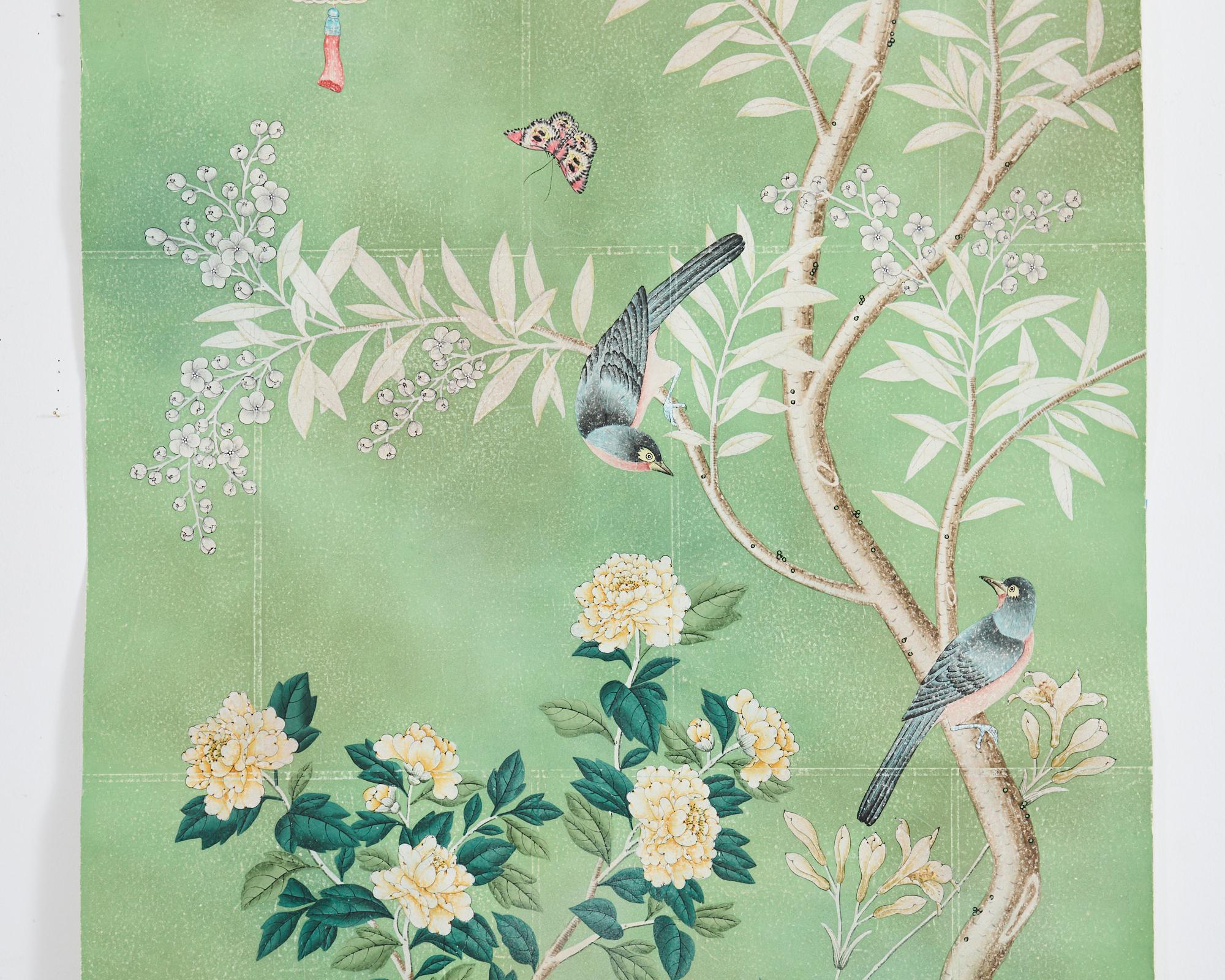 Gracie Panel de Papel Pintado a Mano Chinoiserie Jardín Cerrado en Bueno estado para la venta en Rio Vista, CA