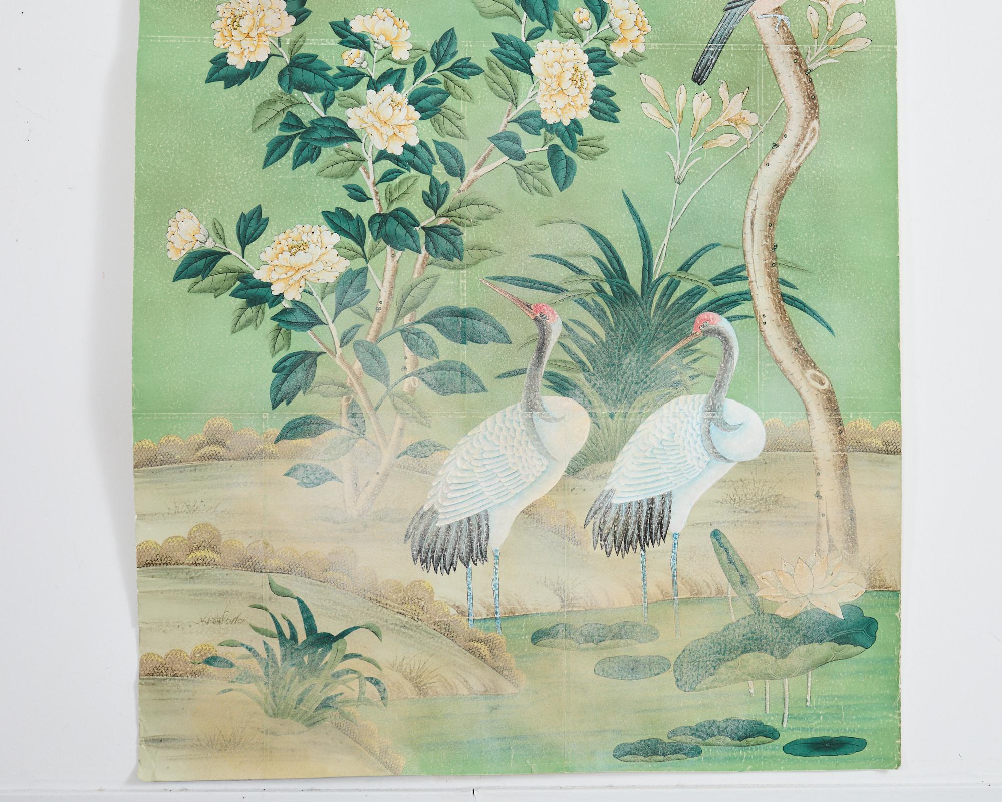 Gracie Panel de Papel Pintado a Mano Chinoiserie Jardín Cerrado siglo XX en venta