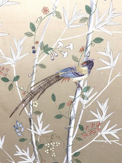 Gracie Handpainted Silk Chinoiserie Panel with Goldleaf Frame '1 of 2'