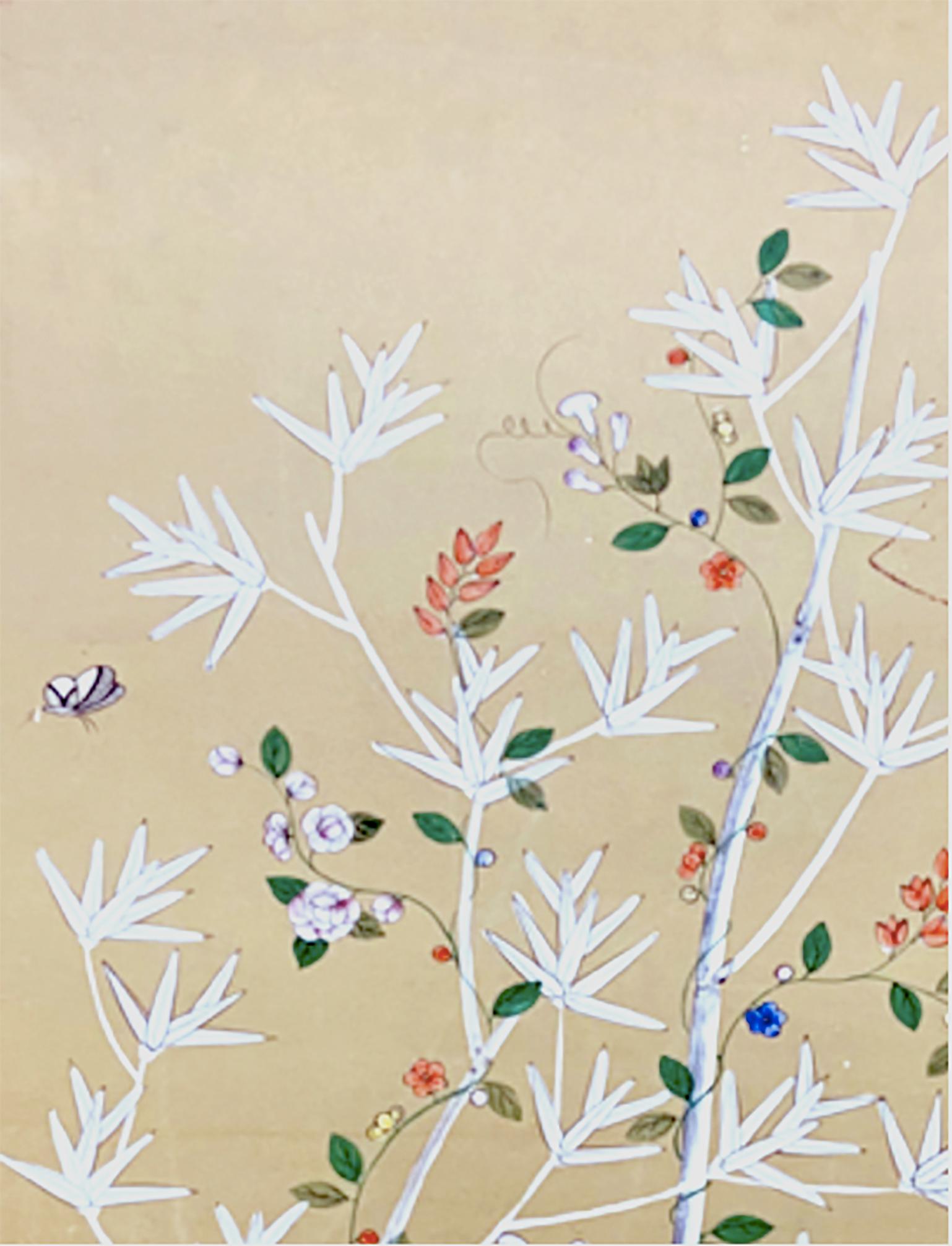 Hollywood Regency Gracie Handpainted Silk Chinoiserie Panel with Goldleaf Frame '1 of 2'