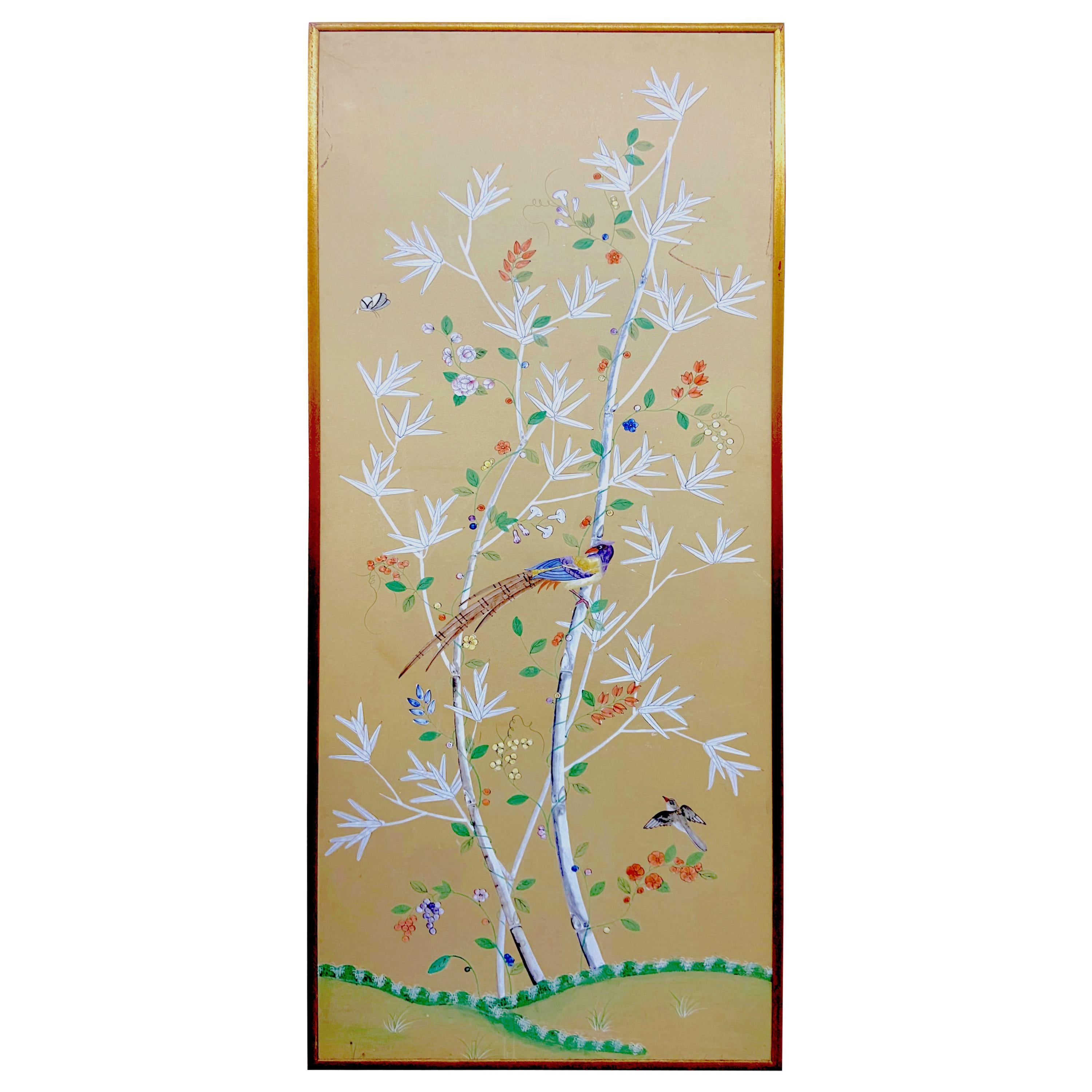 Gracie Handpainted Silk Chinoiserie Panel with Goldleaf Frame '1 of 2'