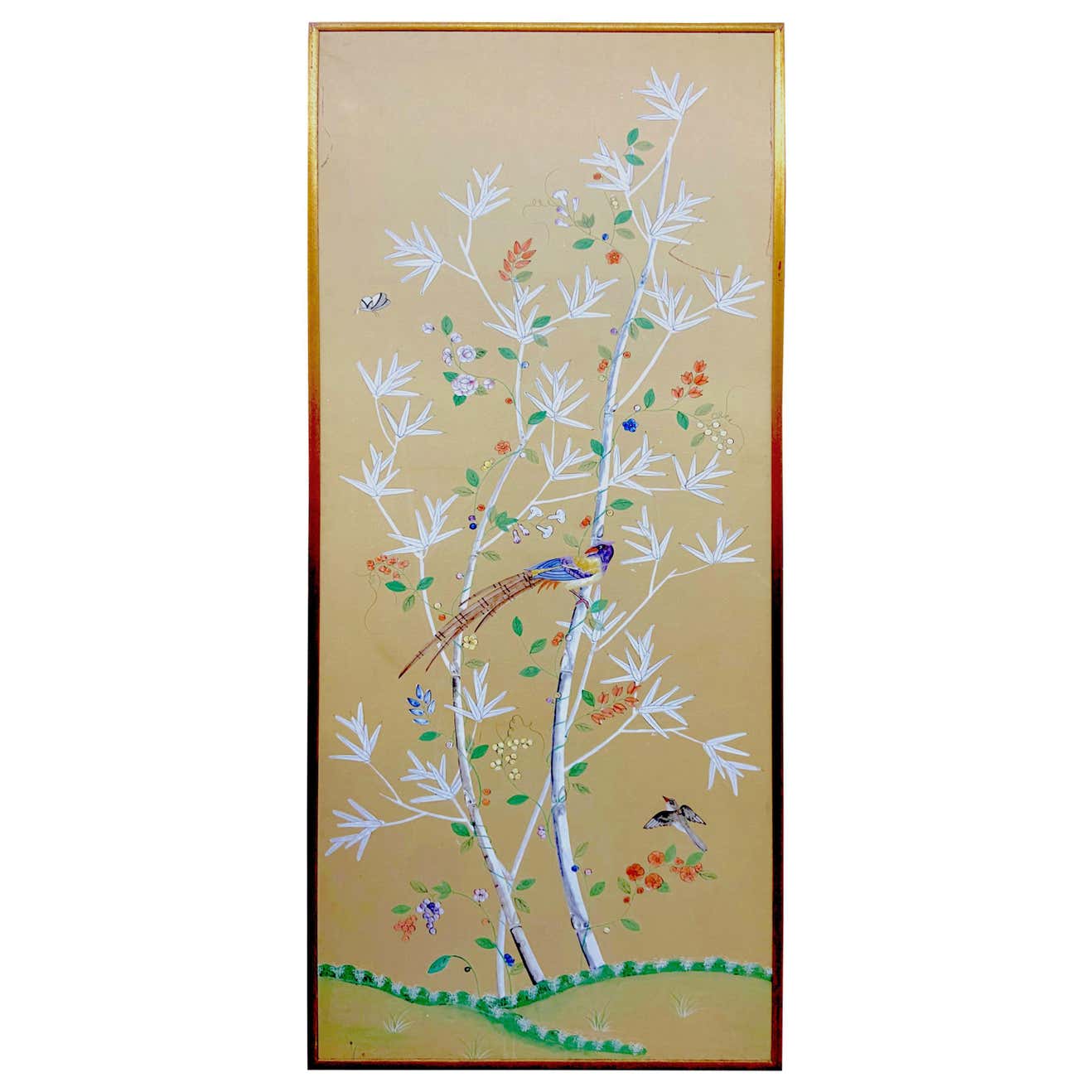Gracie Handpainted Silk Chinoiserie Panel with Goldleaf Frame '1 of 2 ...