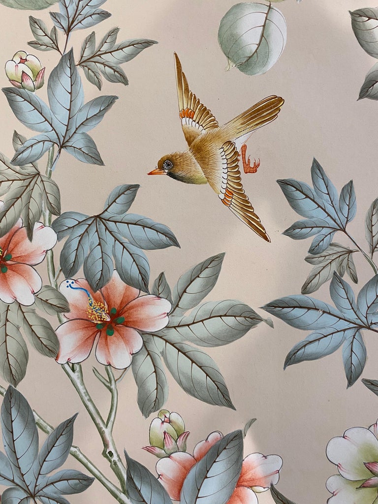 Gracie Handpainted Wallpaper, Two Beautiful Panels at 1stDibs