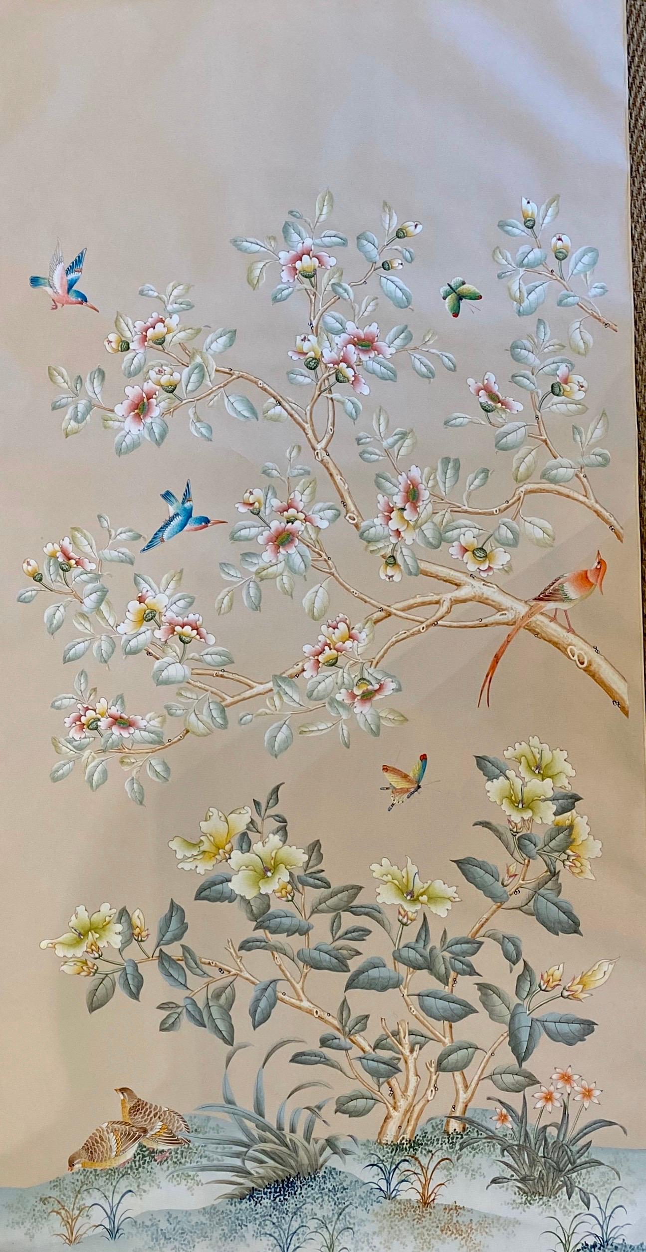 Chinoiserie Gracie Handpainted Wallpaper, Two Beautiful Panels