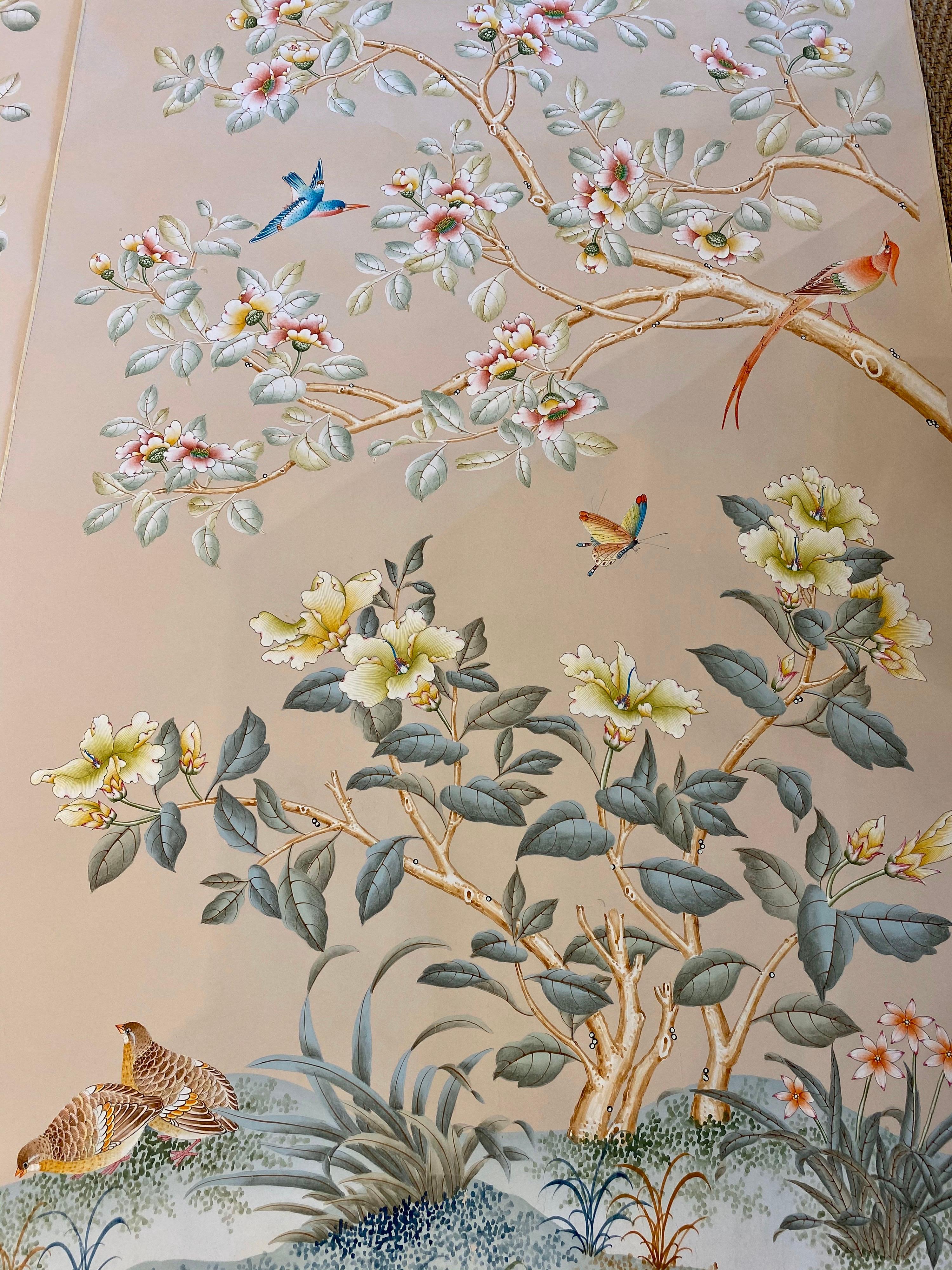 Hong Kong Gracie Handpainted Wallpaper, Two Beautiful Panels