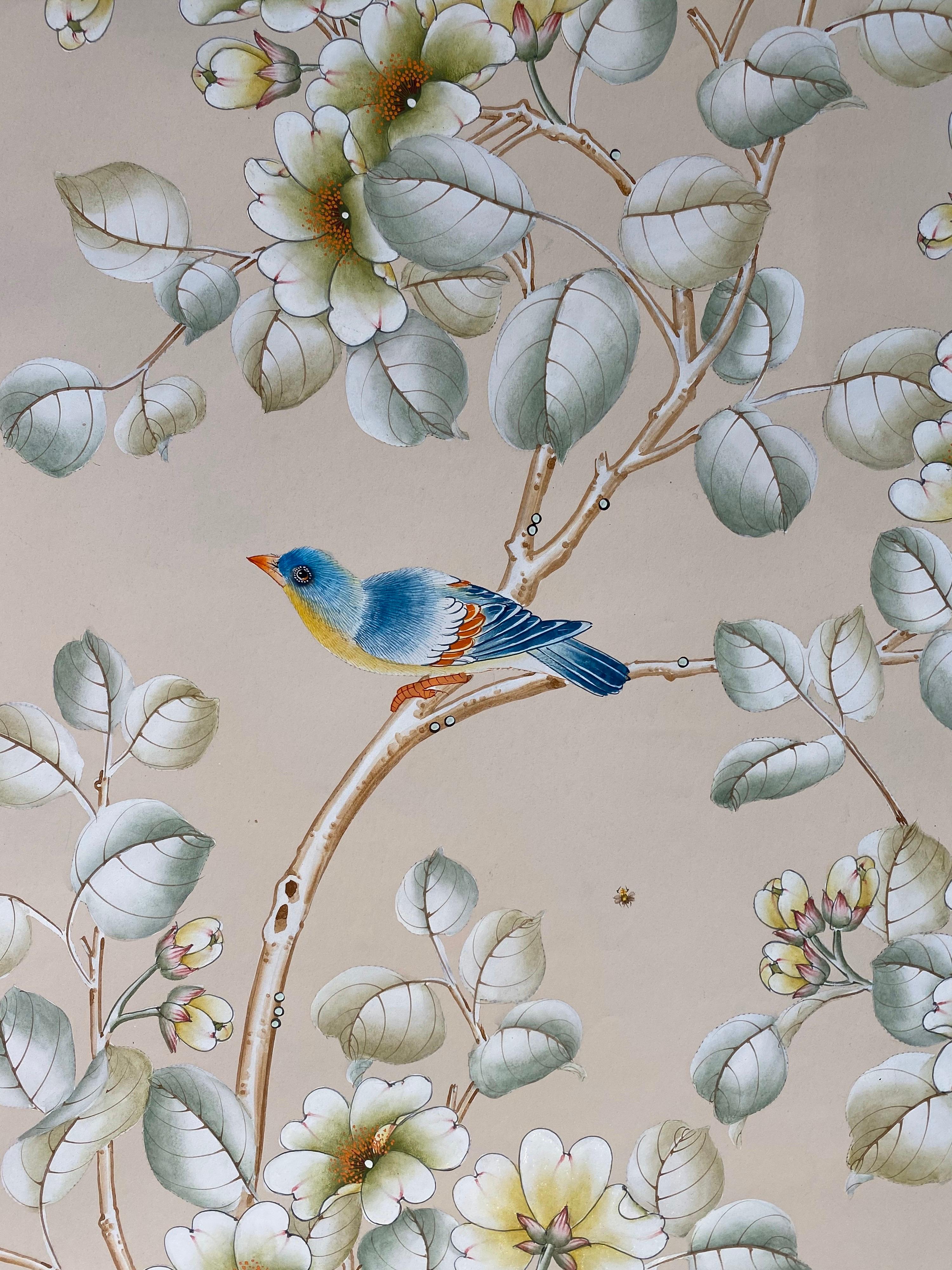 Hand-Painted Gracie Handpainted Wallpaper, Two Beautiful Panels