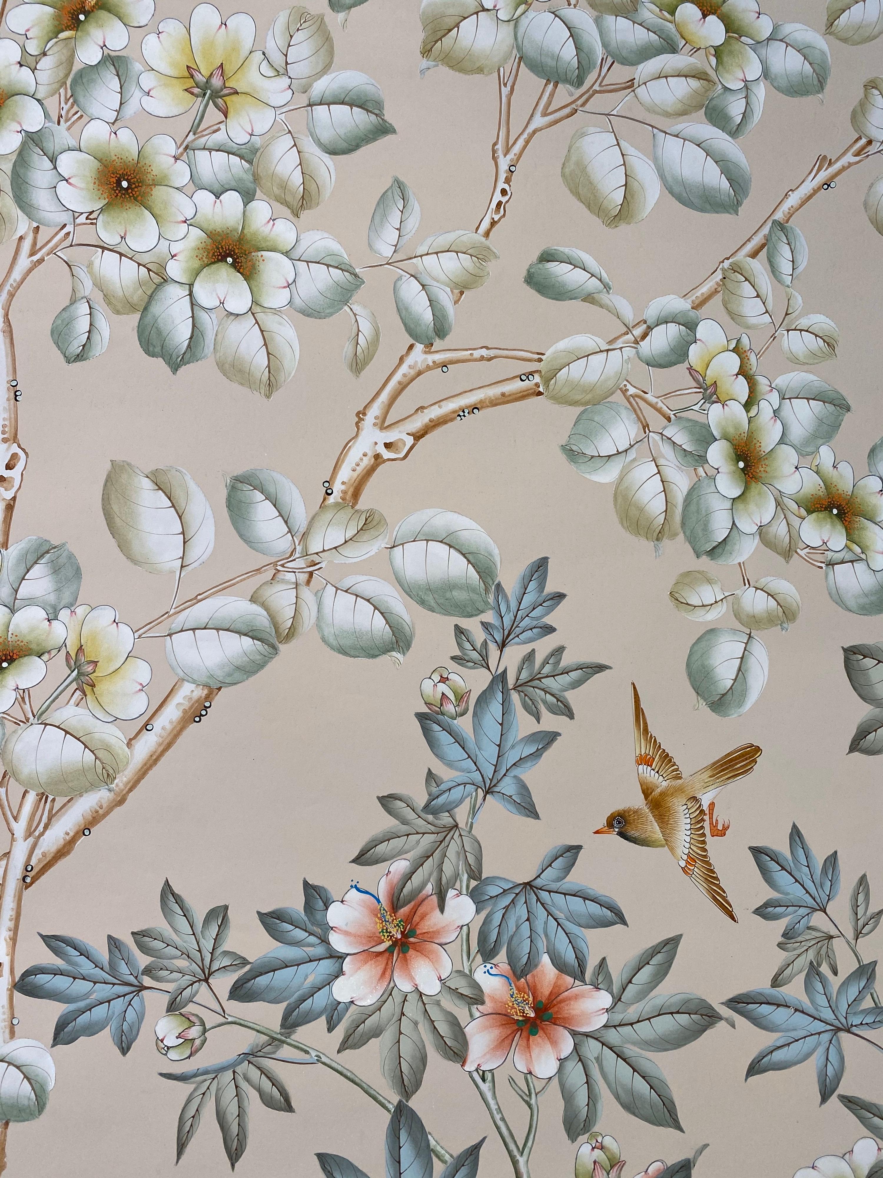 Late 20th Century Gracie Handpainted Wallpaper, Two Beautiful Panels