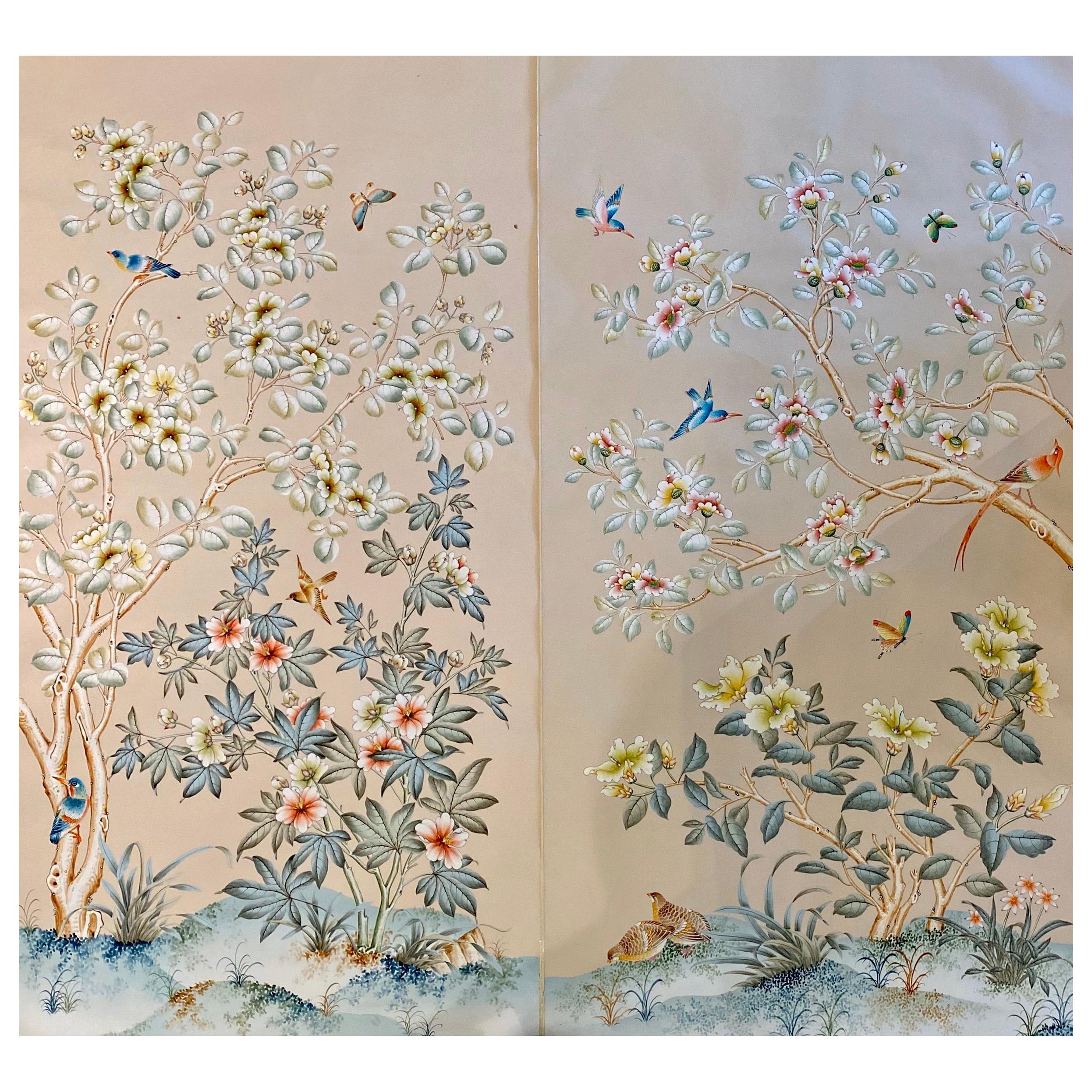 Gracie Handpainted Wallpaper, Two Beautiful Panels
