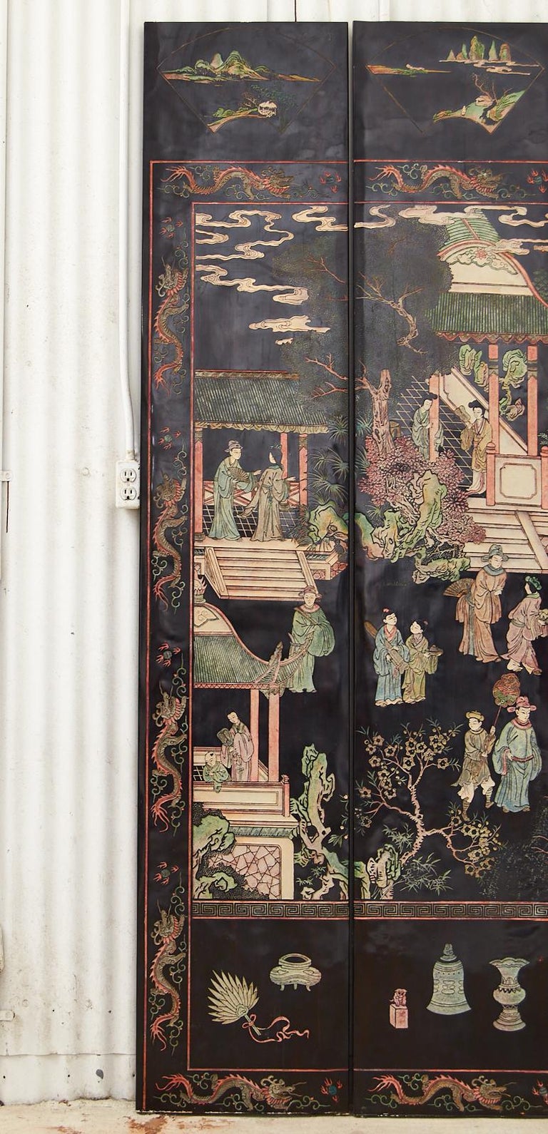 American Gracie Studio Ming Style Lacquered Eight Panel Coromandel Screen For Sale