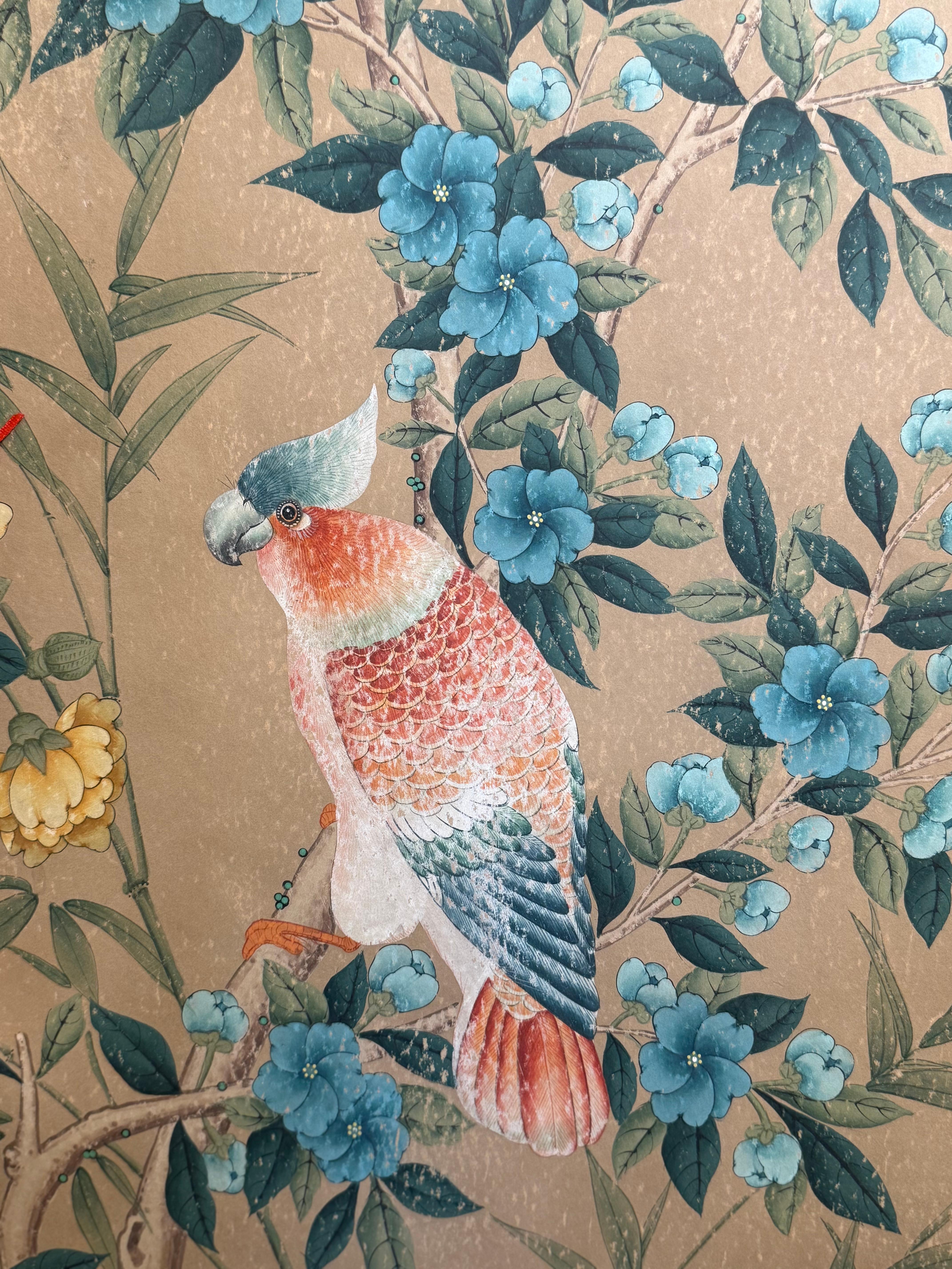 Gracie - Écran de papier peint à la main à six panneaux avec motif floral en vente 3