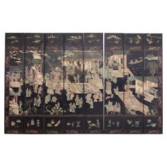 Gracie Studio Ming Style Lacquered Eight Panel Coromandel Screen