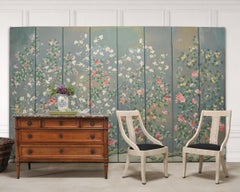 Gracie Style 8 Panel Chinoiserie Painted Wallpaper Screen 12 Ft
