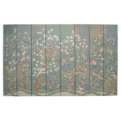 Gracie Style 8 Panel Chinoiserie Painted Wallpaper Screen 12 Ft
