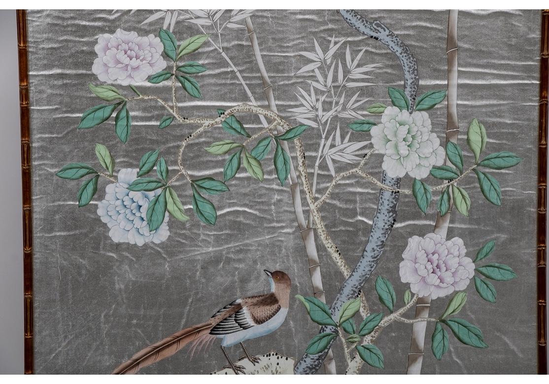 20th Century Gracie Style Silvered Wall Paper with Exotic Birds and Bamboo
