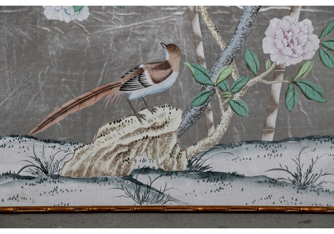 Gracie Style Silvered Wall Paper with Exotic Birds and Bamboo 1