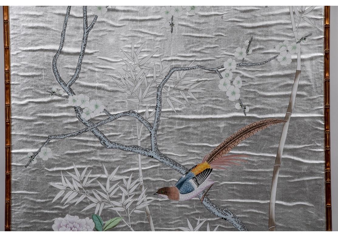 Gracie Style Silvered Wall Paper with Exotic Birds and Bamboo 2