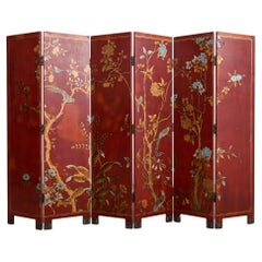 Biombo Papel Pintado Lacado Chinoiserie Estilo Gracie Seis Paneles