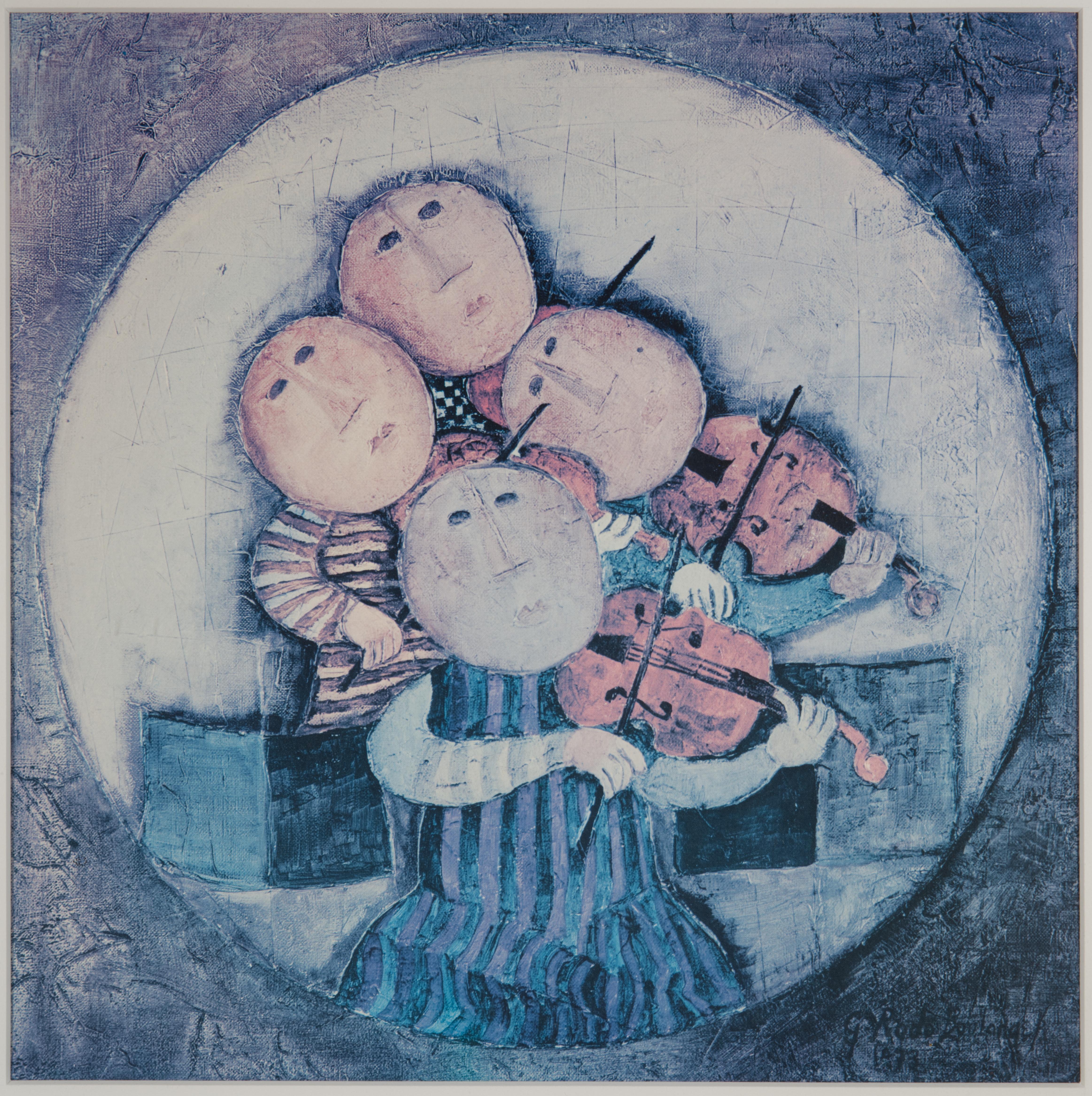Graciela Rodo Boulanger Kleines Musikerquartett Gerahmte Lithografie Druck (Moderne der Mitte des Jahrhunderts) im Angebot