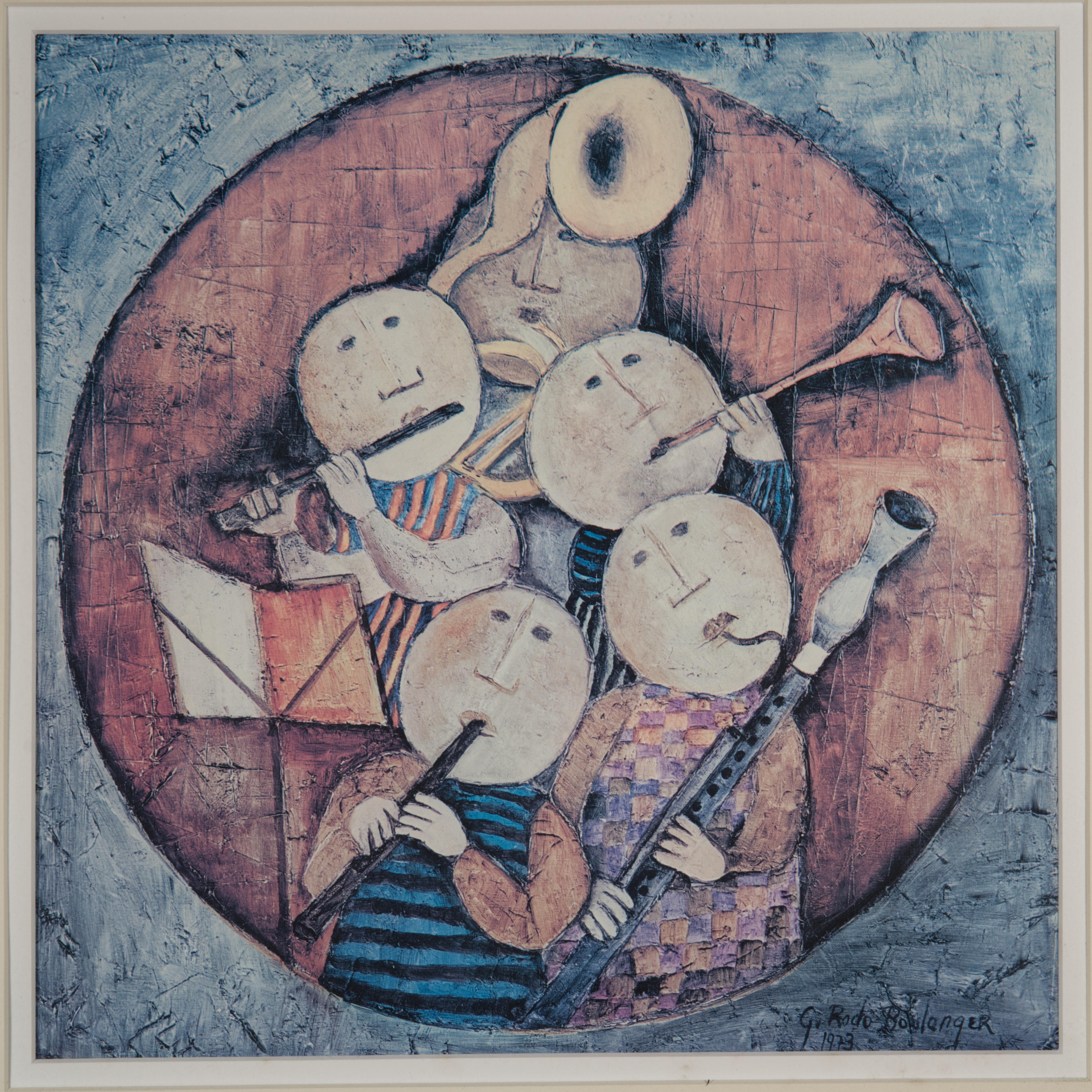 Graciela Rodo Boulanger Kleines Musikanten-Quintett Gerahmte Lithografie Druck (Moderne der Mitte des Jahrhunderts) im Angebot