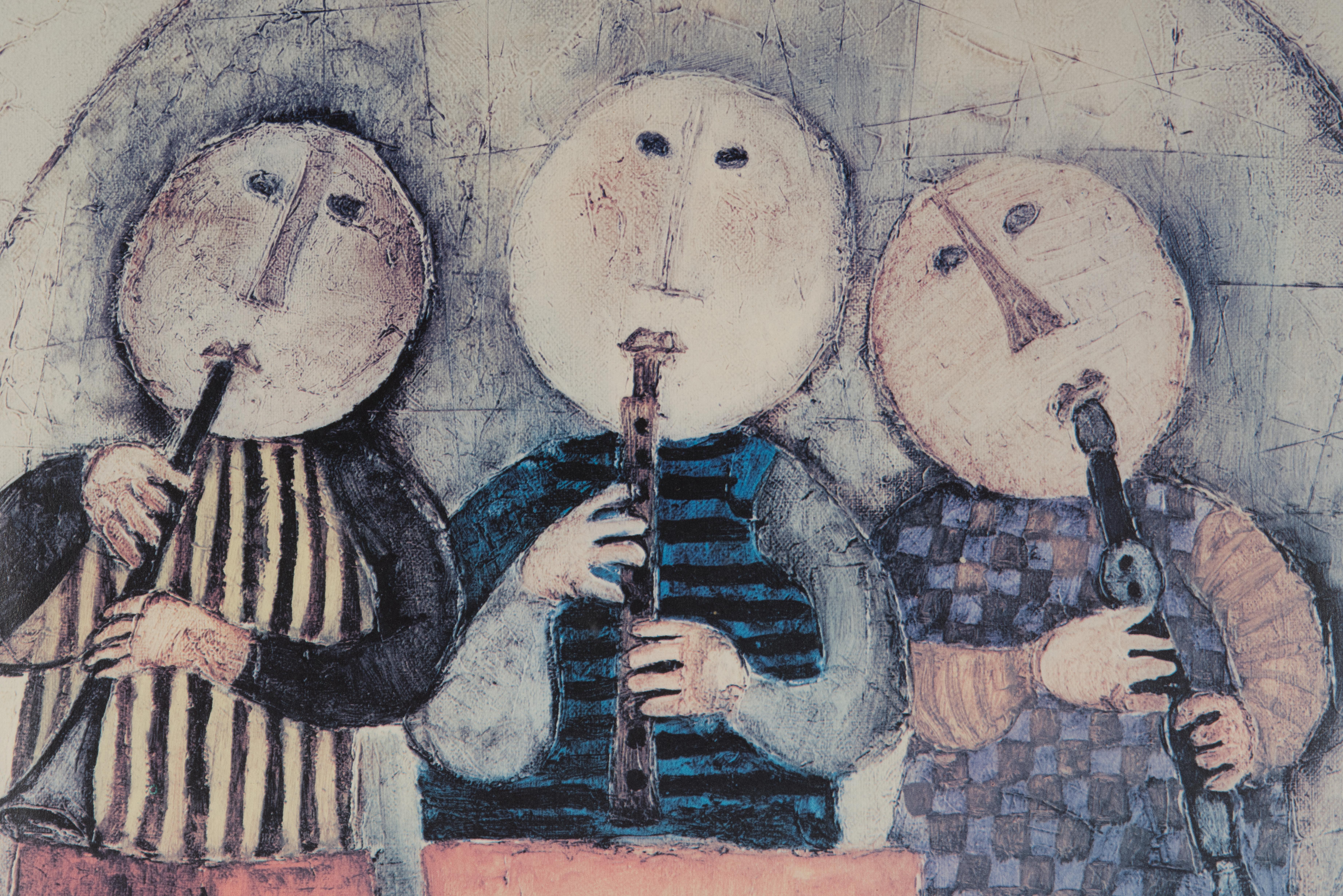 Graciela Rodo Boulanger Kleine Musikanten Trio Gerahmte Lithographie Druck (Englisch) im Angebot