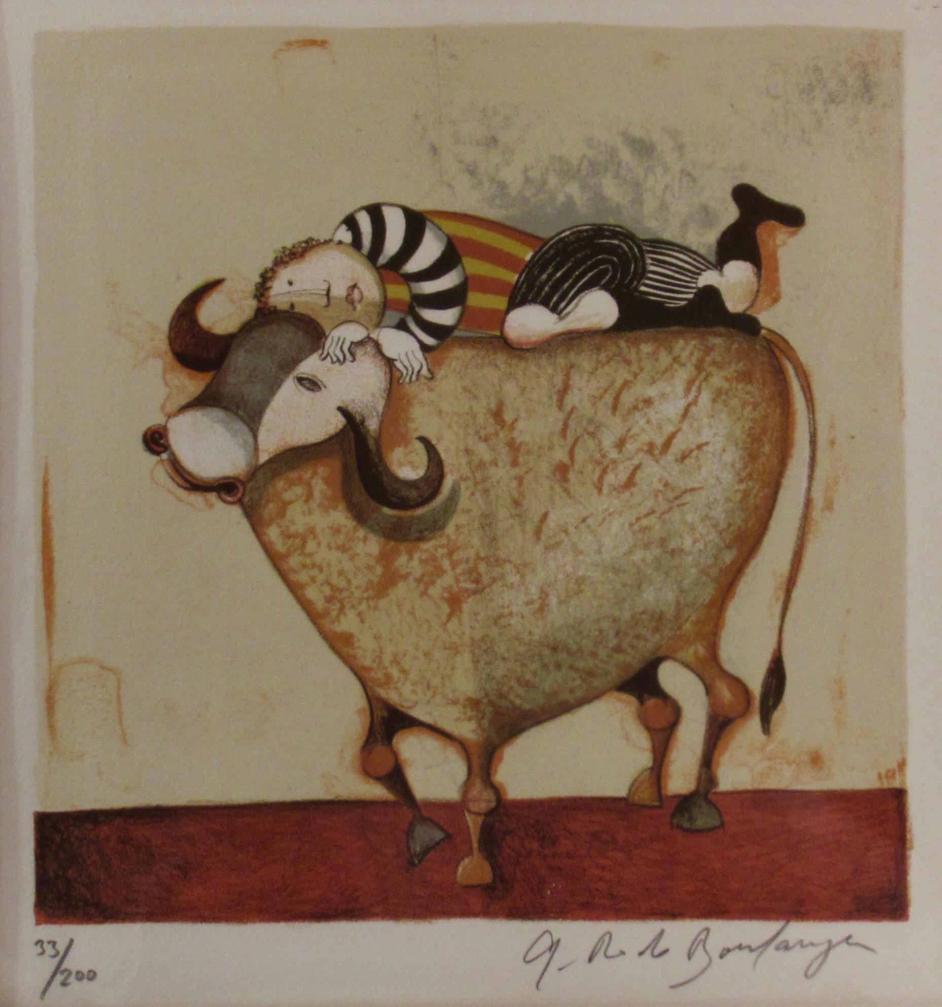 Boy Riding a Bull - Print by Graciela Rodo Boulanger