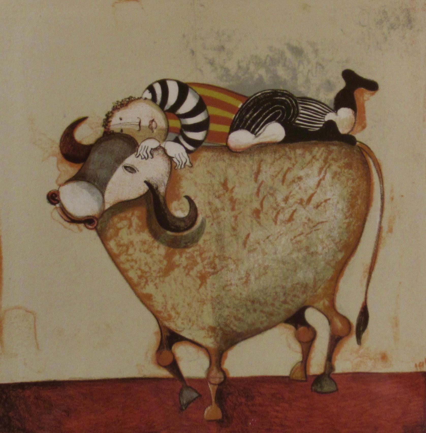 Boy Riding a Bull - Modern Print by Graciela Rodo Boulanger