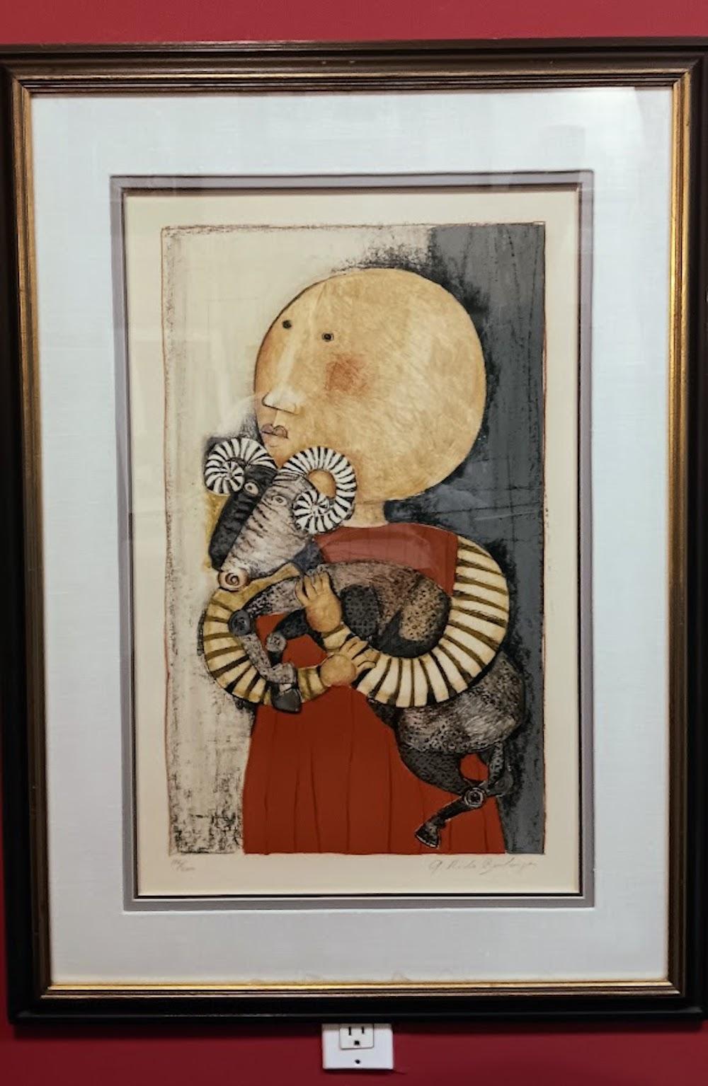 Boy with Red Goat, Original Lithograph Signed by Graciela Rodo-Boulanger  3