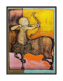 Graciela Rodo Boulanger Original Sagittarius Signed Zodiac Color Lithograph Art