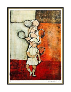 Graciela Rodo Boulanger Tennis Lithograph Original Signed Female Children Art