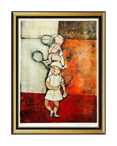 Vintage Graciela Rodo Boulanger Tennis Lithograph Original Signed Female Children Art