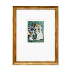 Modern Abstract Figurative Lithograph of a Bride and Church Edition 48/120