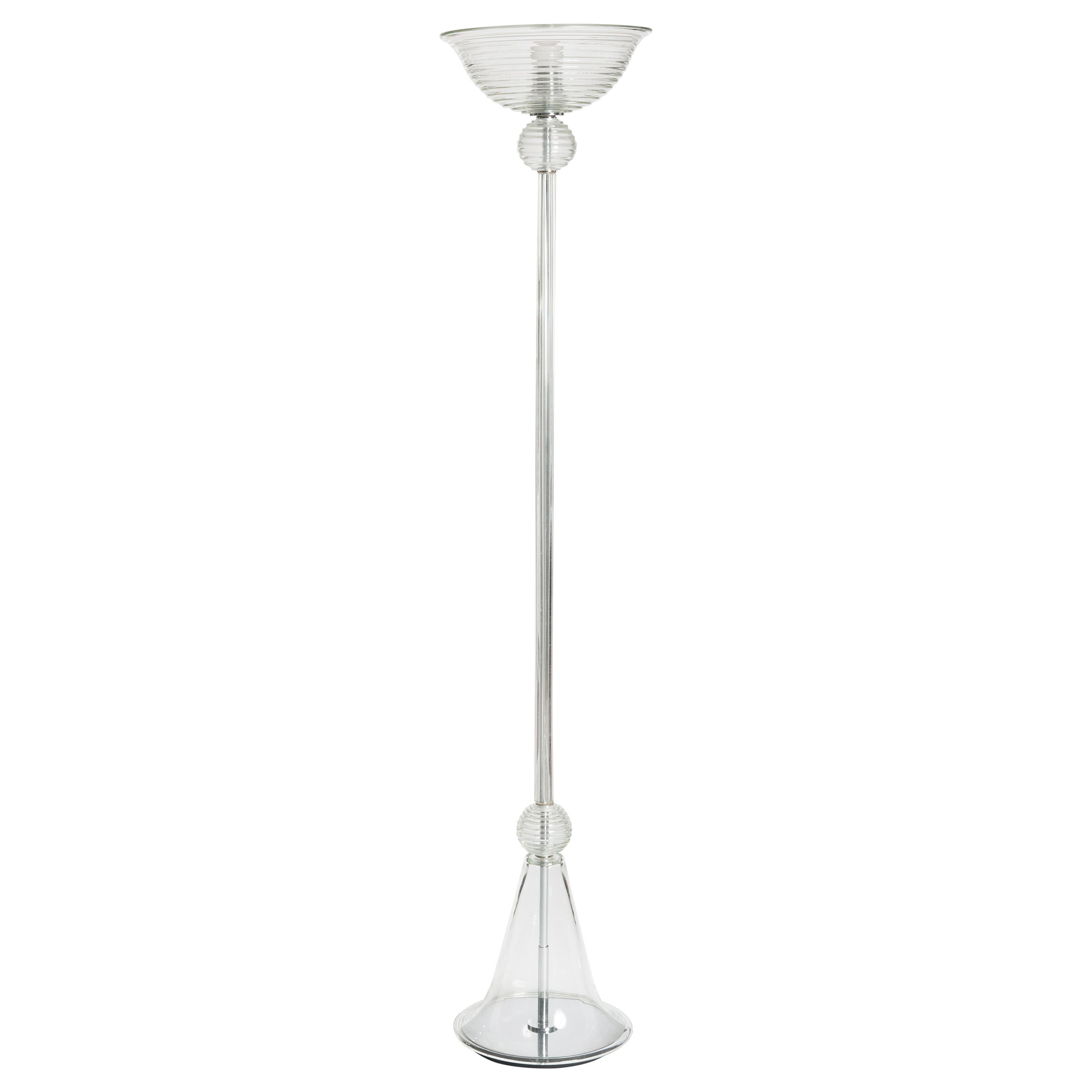 Gracile Italian Mid-Century Clear Murano Glass Floor Lamp, 1960s