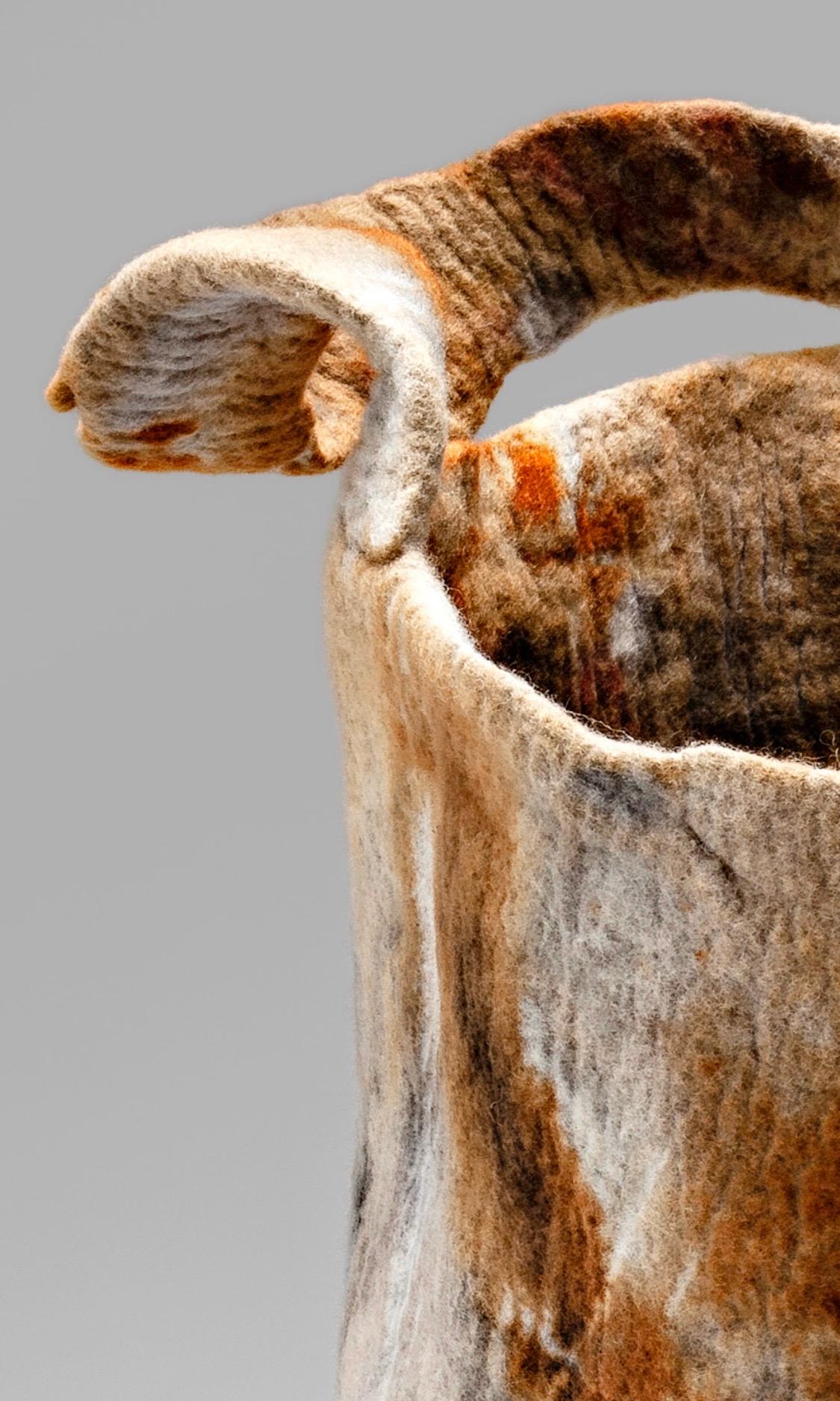 Rustic “Gracioso”, 2020, Naturally Dyed Felted Wool Vase by Inês Schertel, Brazil