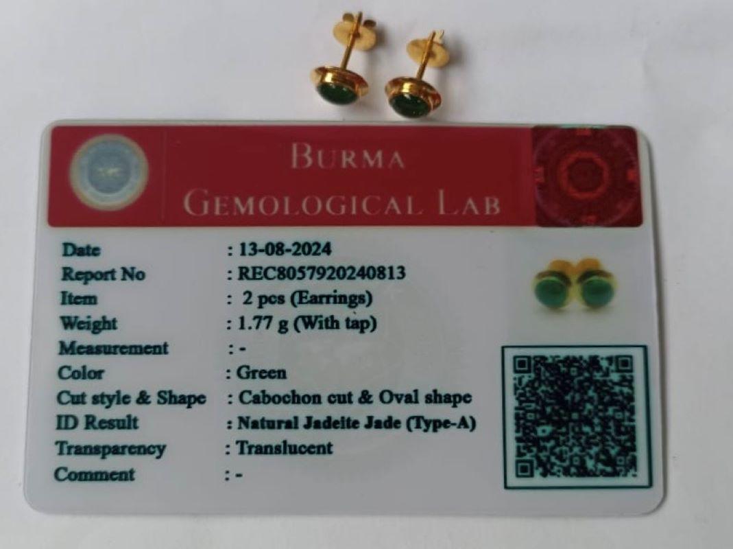 Grade A Burma Jadeite Jade earring in 18k solid gold For Sale 6