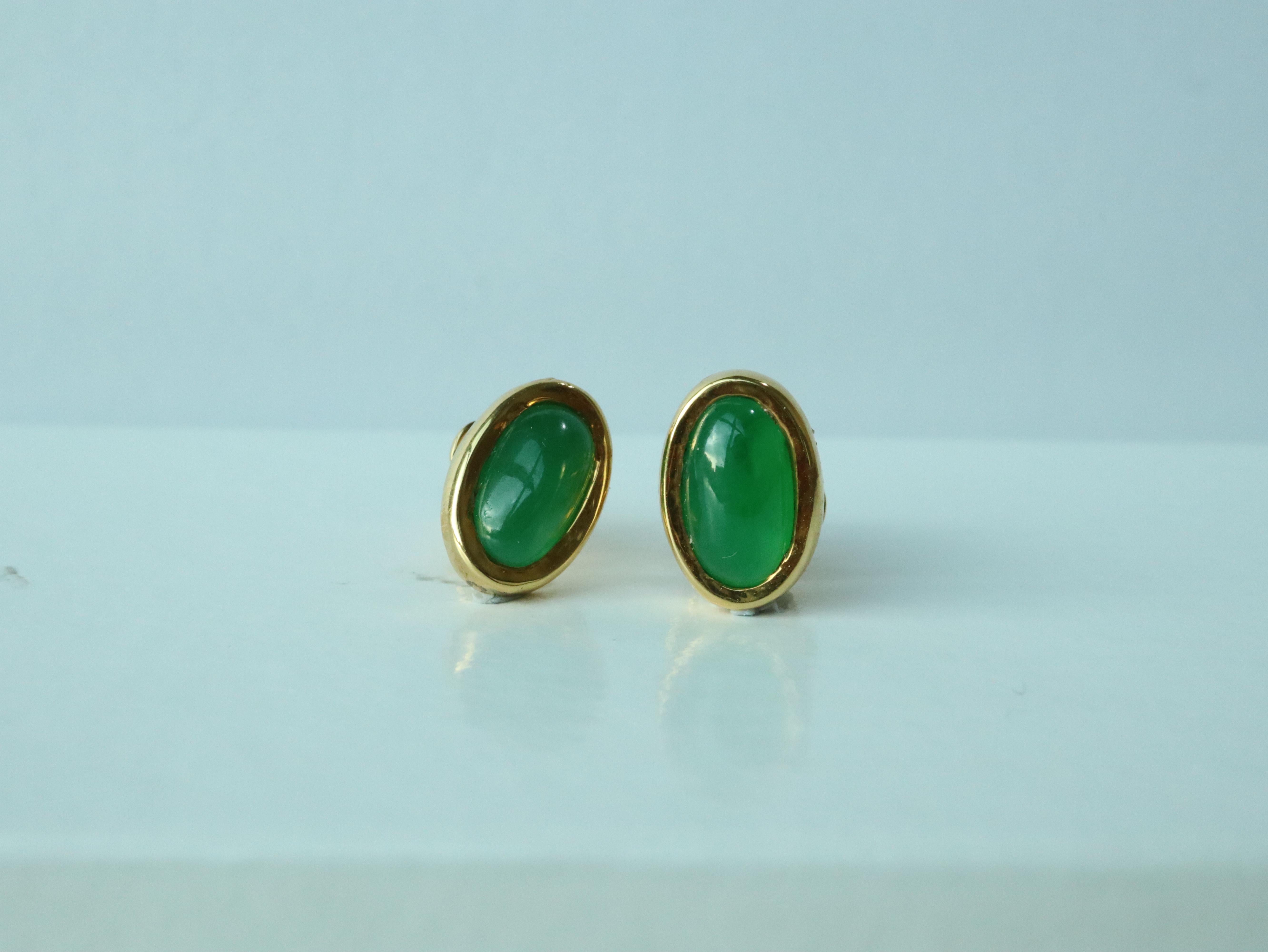 Oval Cut Grade A Burma Jadeite Jade Stud earring
