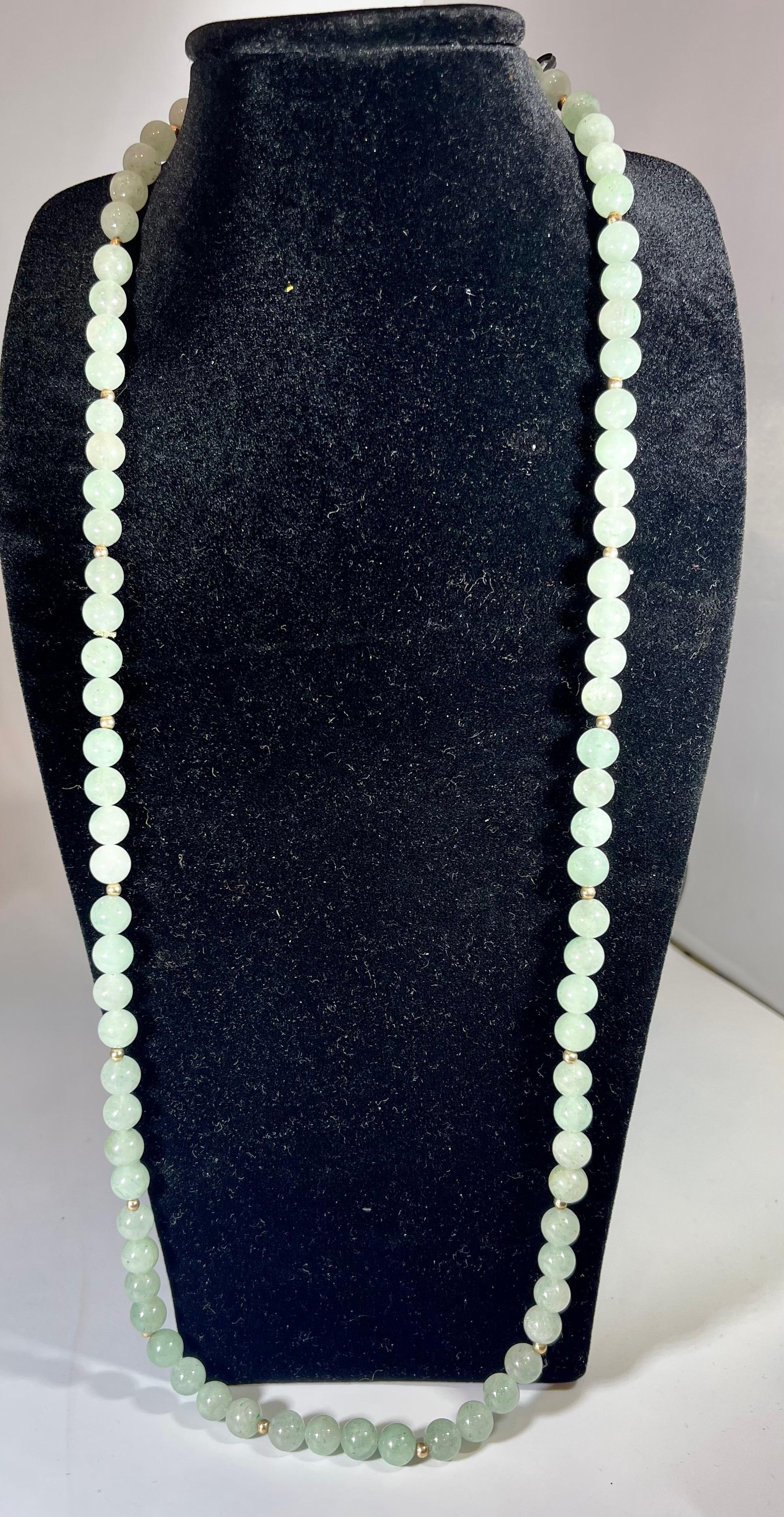 Grade A+ Green Quartz Crystal Bead Necklace 8.5 mm With 14 K Gold Beads, Genuine For Sale 4