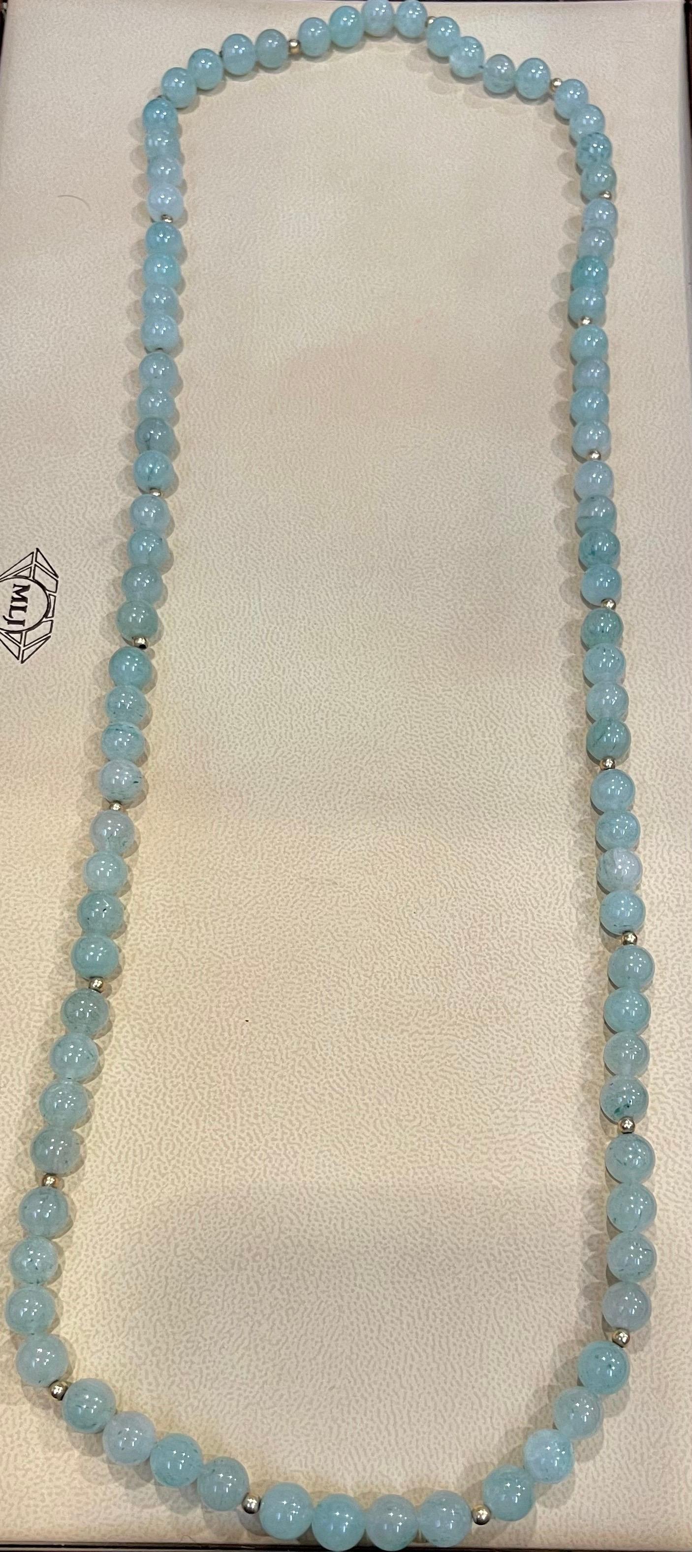 Grade A+ Green Quartz Crystal Bead Necklace 8.5 mm With 14 K Gold Beads, Genuine In New Condition For Sale In New York, NY