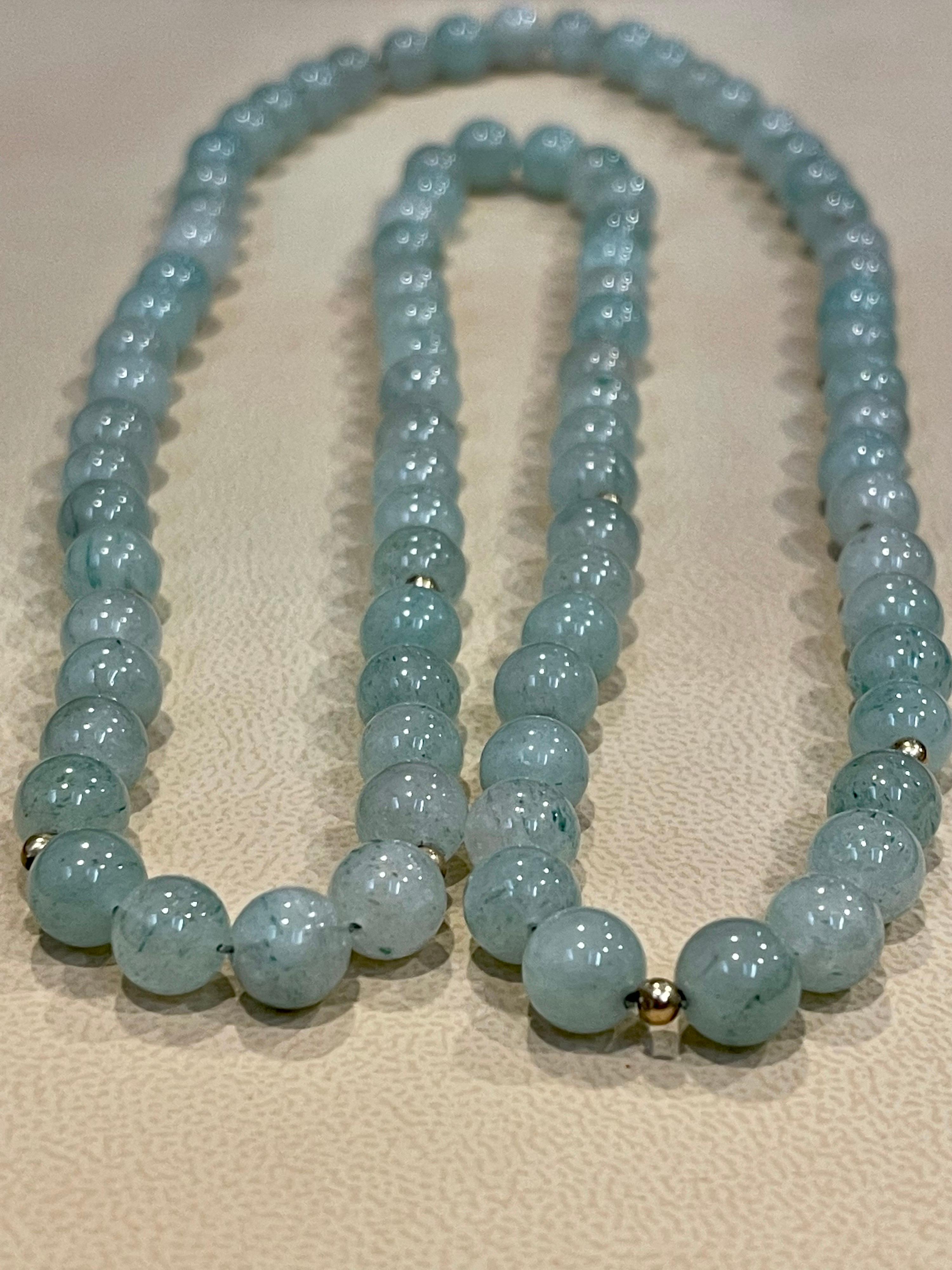 Collana di perle di cristallo di quarzo verde di grado A+ da 8,5 mm con perline in oro 14 K, autentico in vendita 2