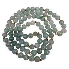 Grade A+ Green Quartz Crystal Bead Necklace 8.5 mm With 14 K Gold Beads, Genuine