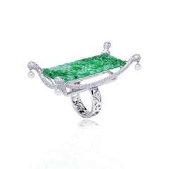An Order of Bling Jadeite and Diamond Ring with Baby Akoya Pearls