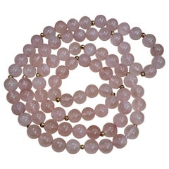 Collier de perles en cristal de quartz rose de qualité A+ de 8,5 mm, avec perles en or 14 carats, véritable