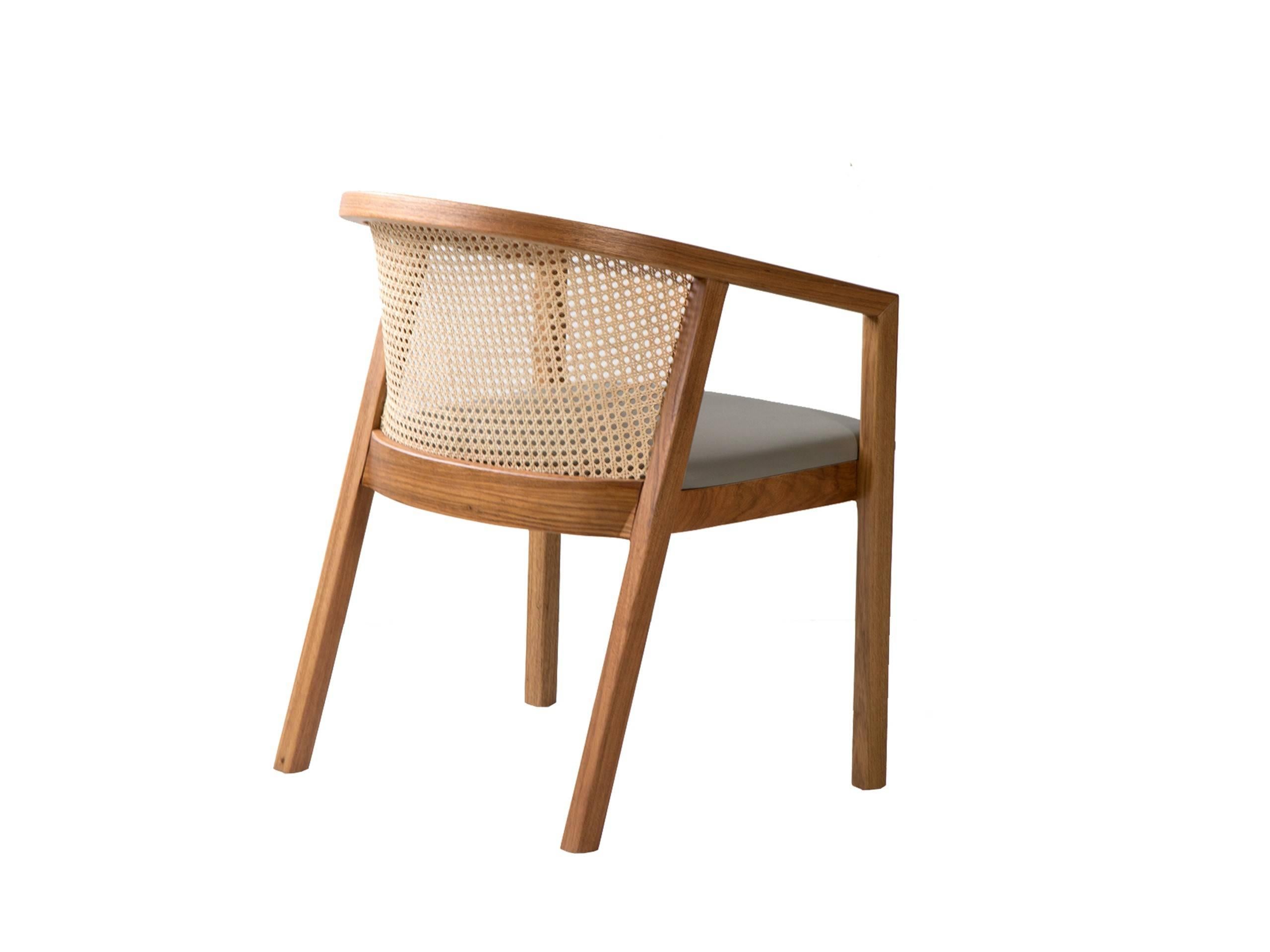 Brésilien Fauteuil contemporain brésilien en bois et paille Gradeada de Lattoog