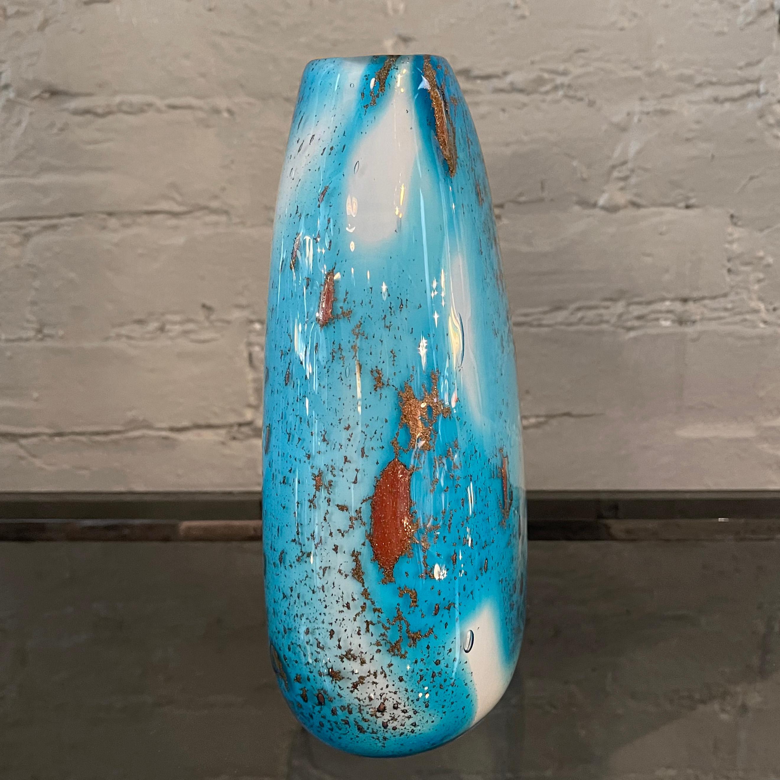 Gradient Blue Gold Fleck Murano Glass Vase, Pear Shape For Sale 3
