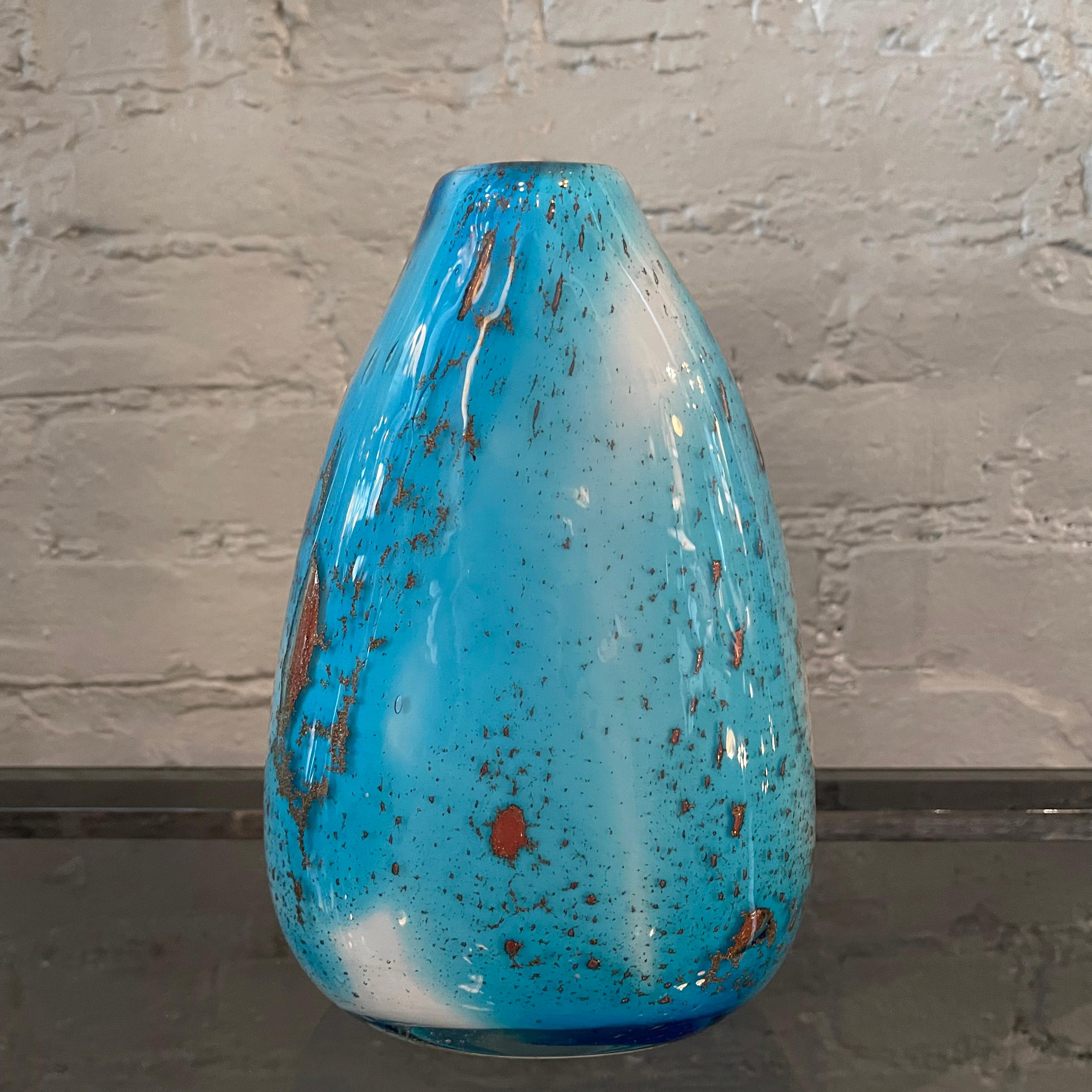 Gradient Blue Gold Fleck Murano Glass Vase, Pear Shape For Sale 5