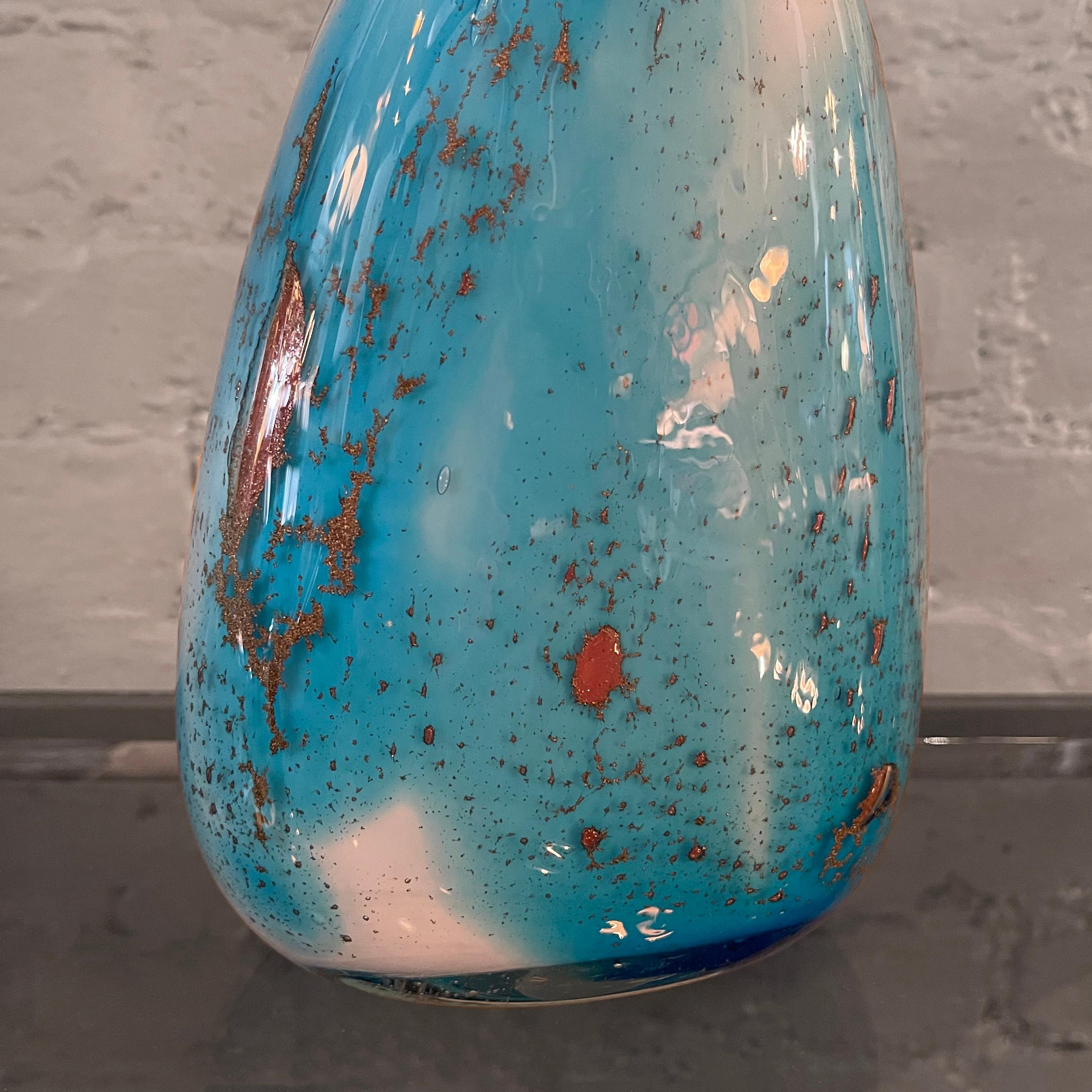 20th Century Gradient Blue Gold Fleck Murano Glass Vase, Pear Shape For Sale