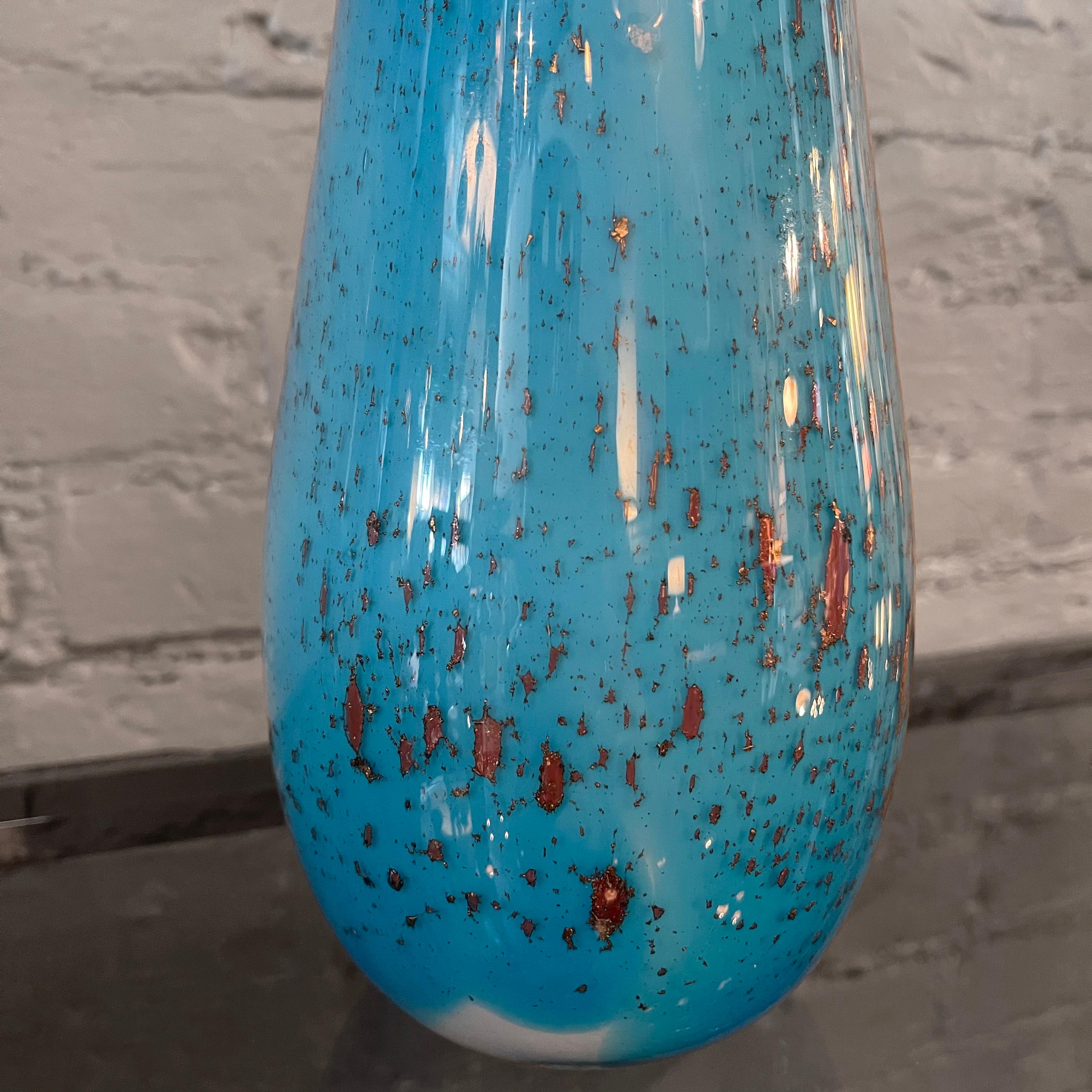 Gradient Blue Gold Fleck Murano Glass Vase, Tear Drop Shape For Sale 4