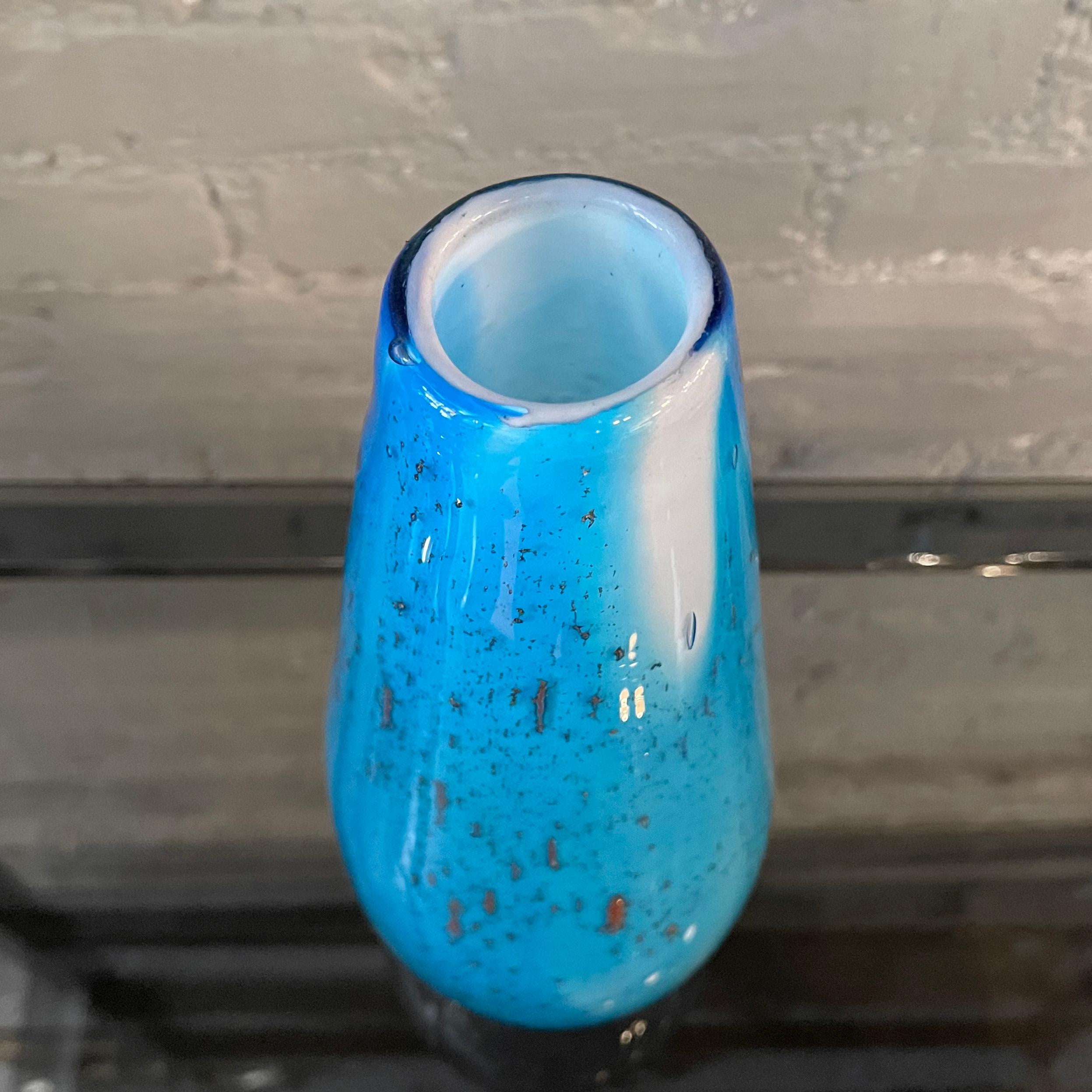 Gradient Blue Gold Fleck Murano Glass Vase, Tear Drop Shape For Sale 5