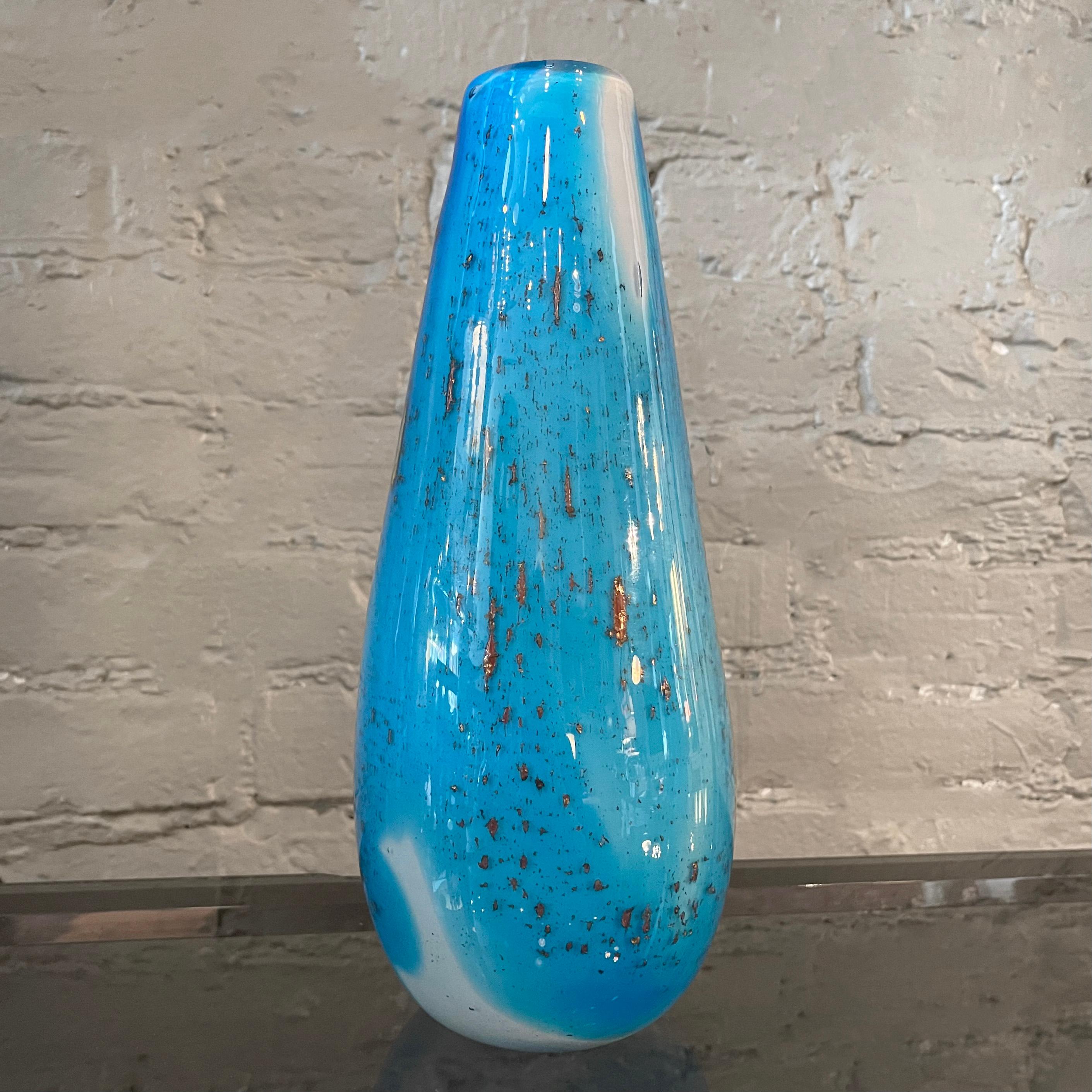 Italian Gradient Blue Gold Fleck Murano Glass Vase, Tear Drop Shape For Sale